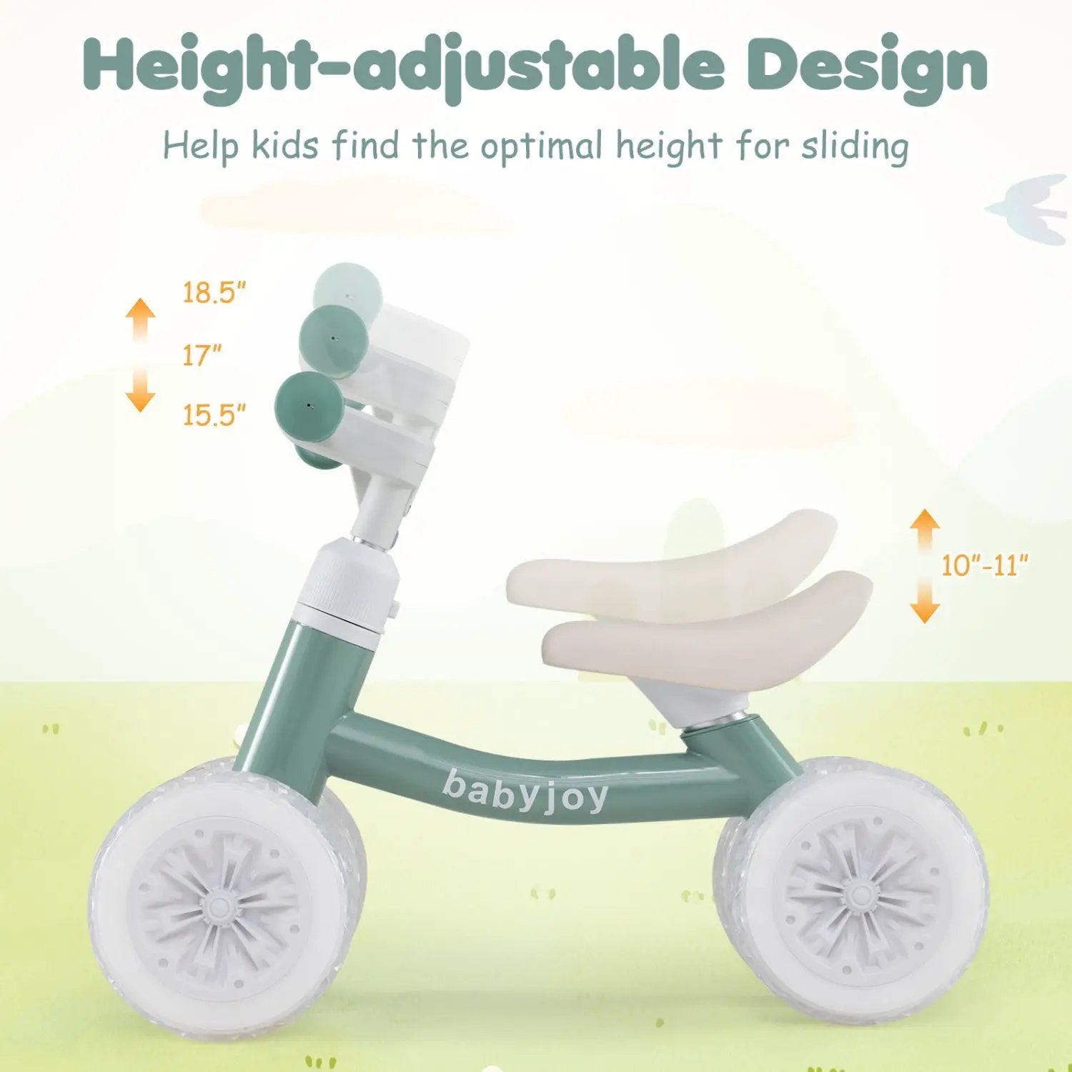 Baby Balance Bike with Adjustable Handlebar and Seat with Lighting Wheels by DirectDeals