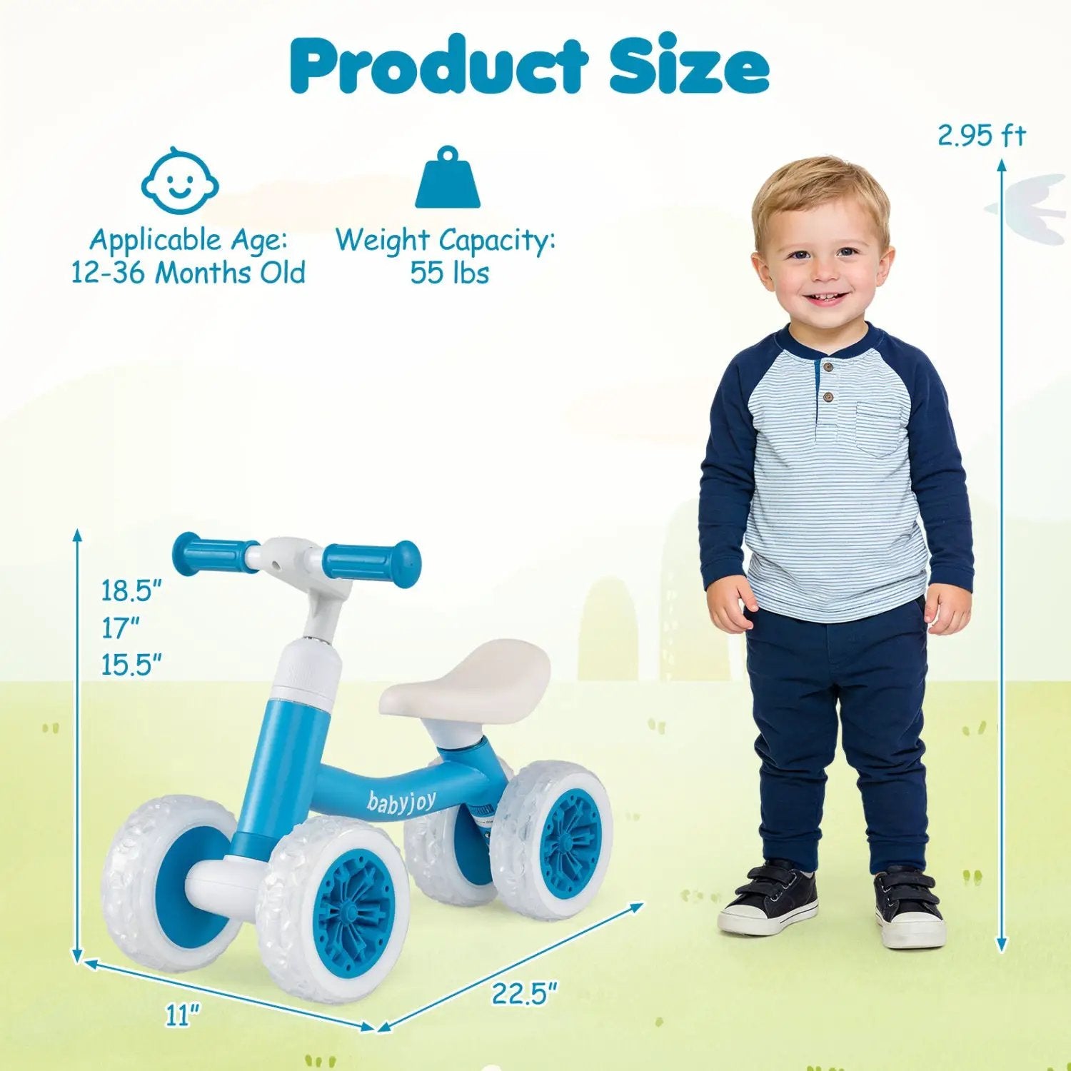 Baby Balance Bike with Adjustable Handlebar and Seat with Lighting Wheels by DirectDeals