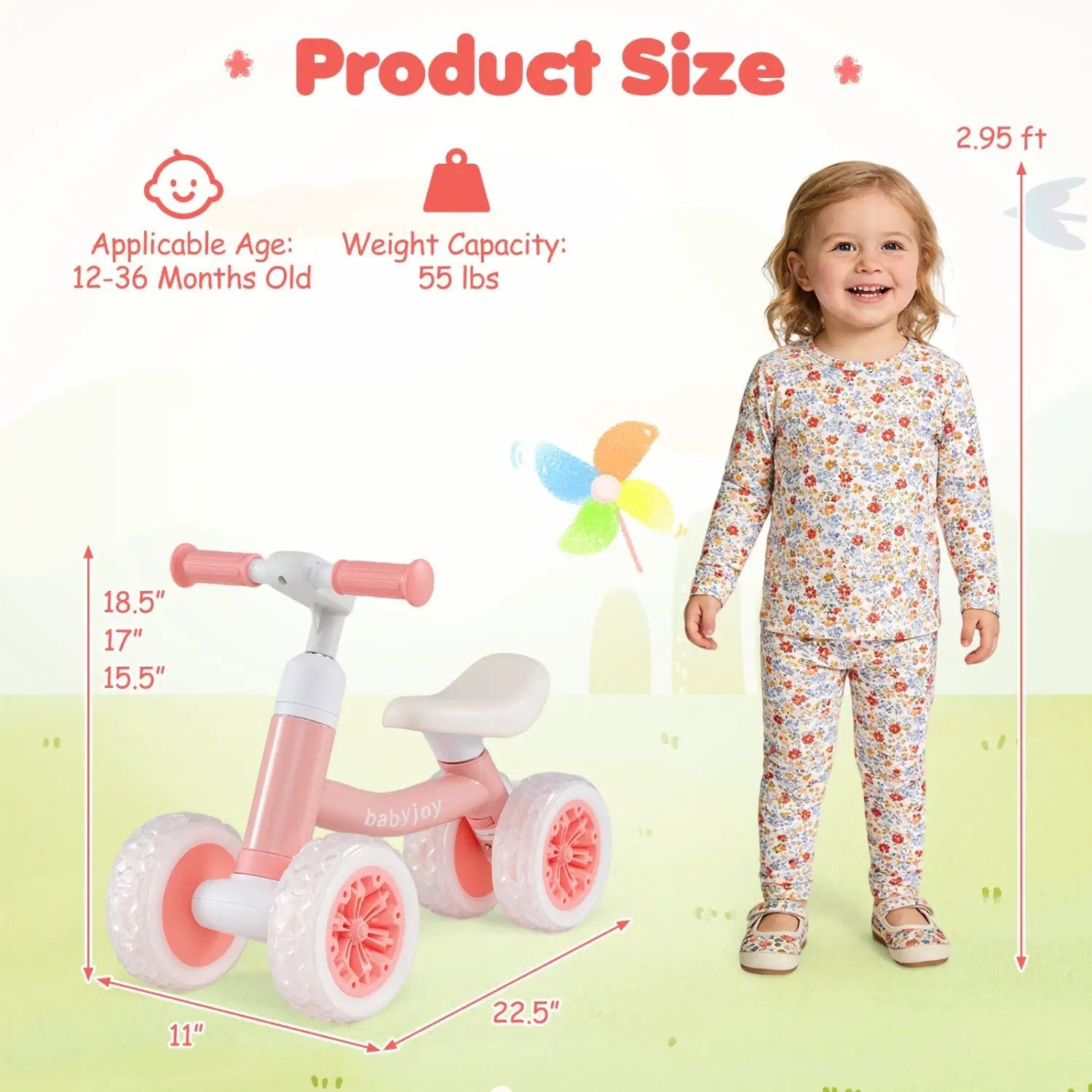 Baby Balance Bike with Adjustable Handlebar and Seat with Lighting Wheels by DirectDeals