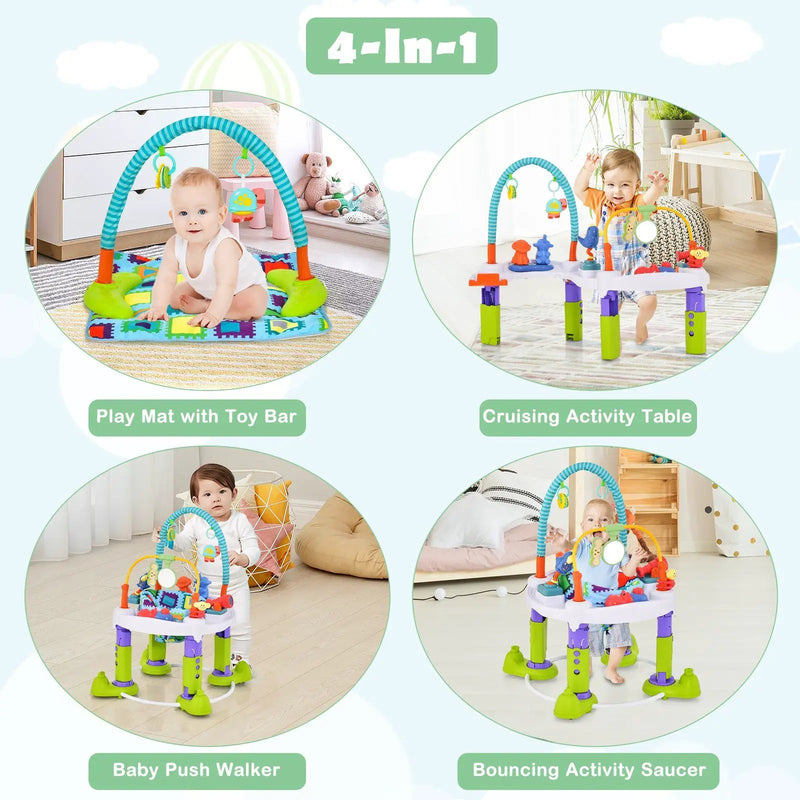 4-in-1 Baby Bouncer Activity Center with 3 Adjustable Heights-Green by DirectDeals