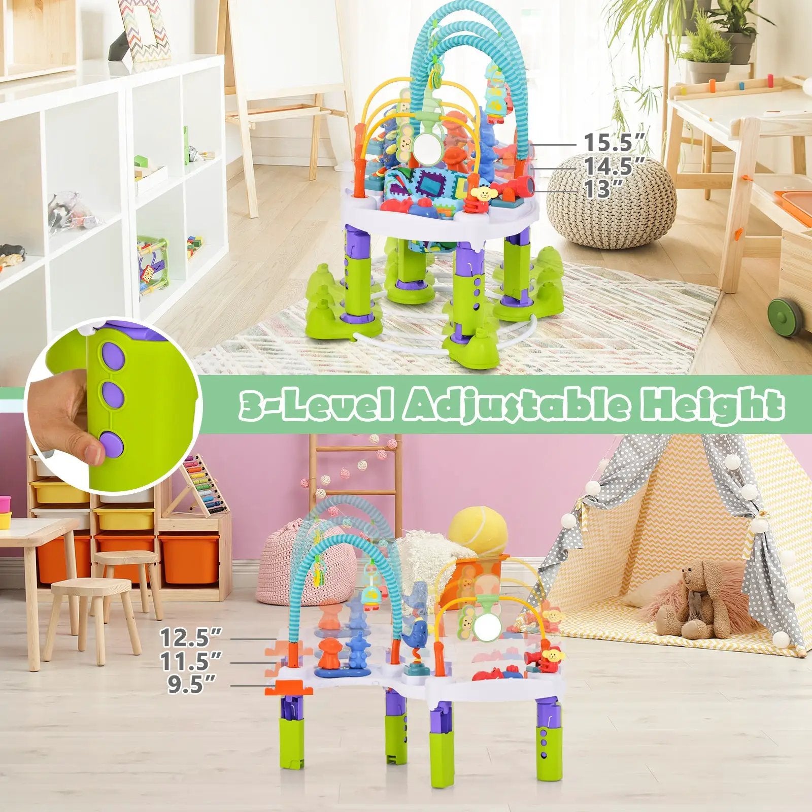 4-in-1 Baby Bouncer Activity Center with 3 Adjustable Heights-Green by DirectDeals