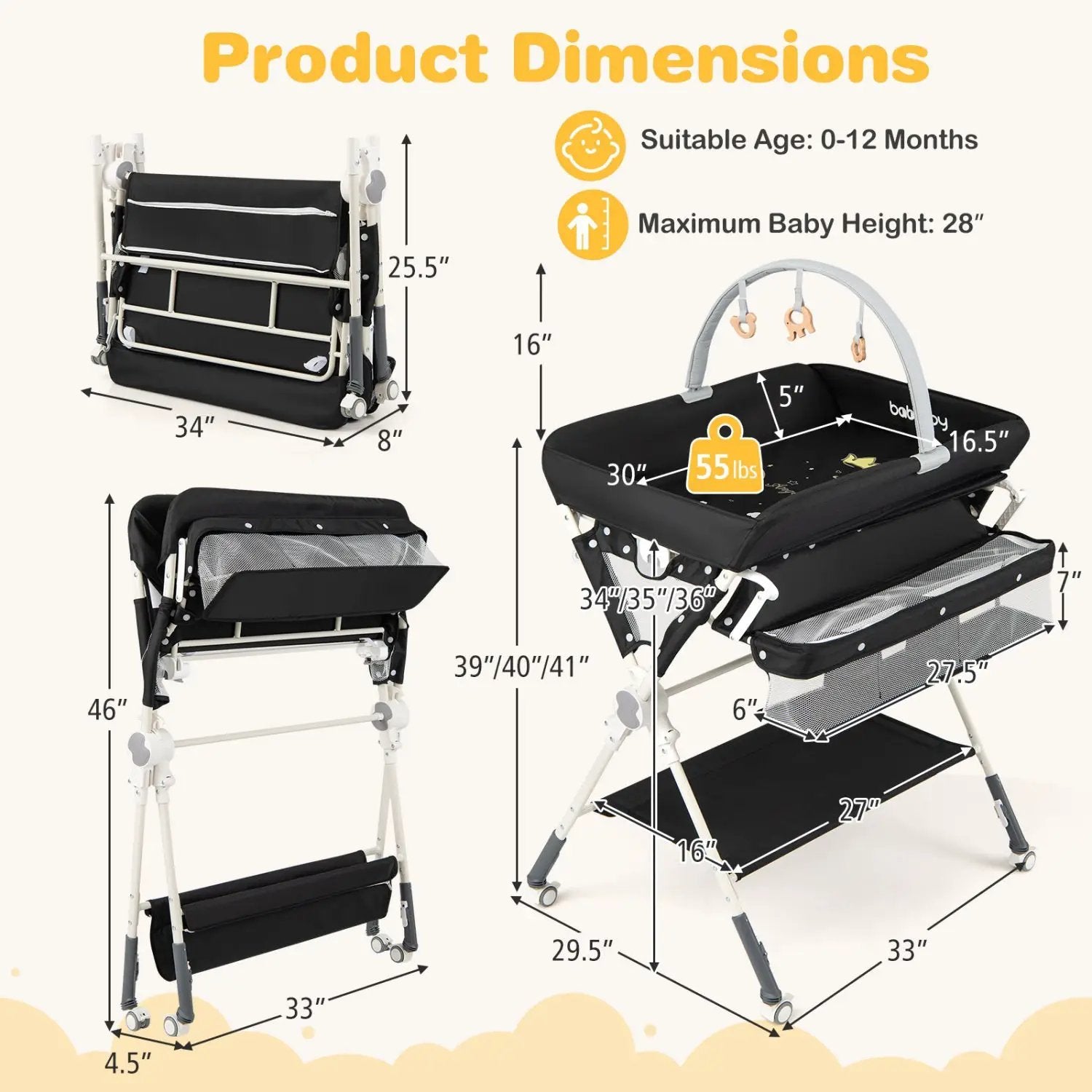 Baby Changing Table Foldable Diaper Changing Station with Storage Bag and Shelf by DirectDeals