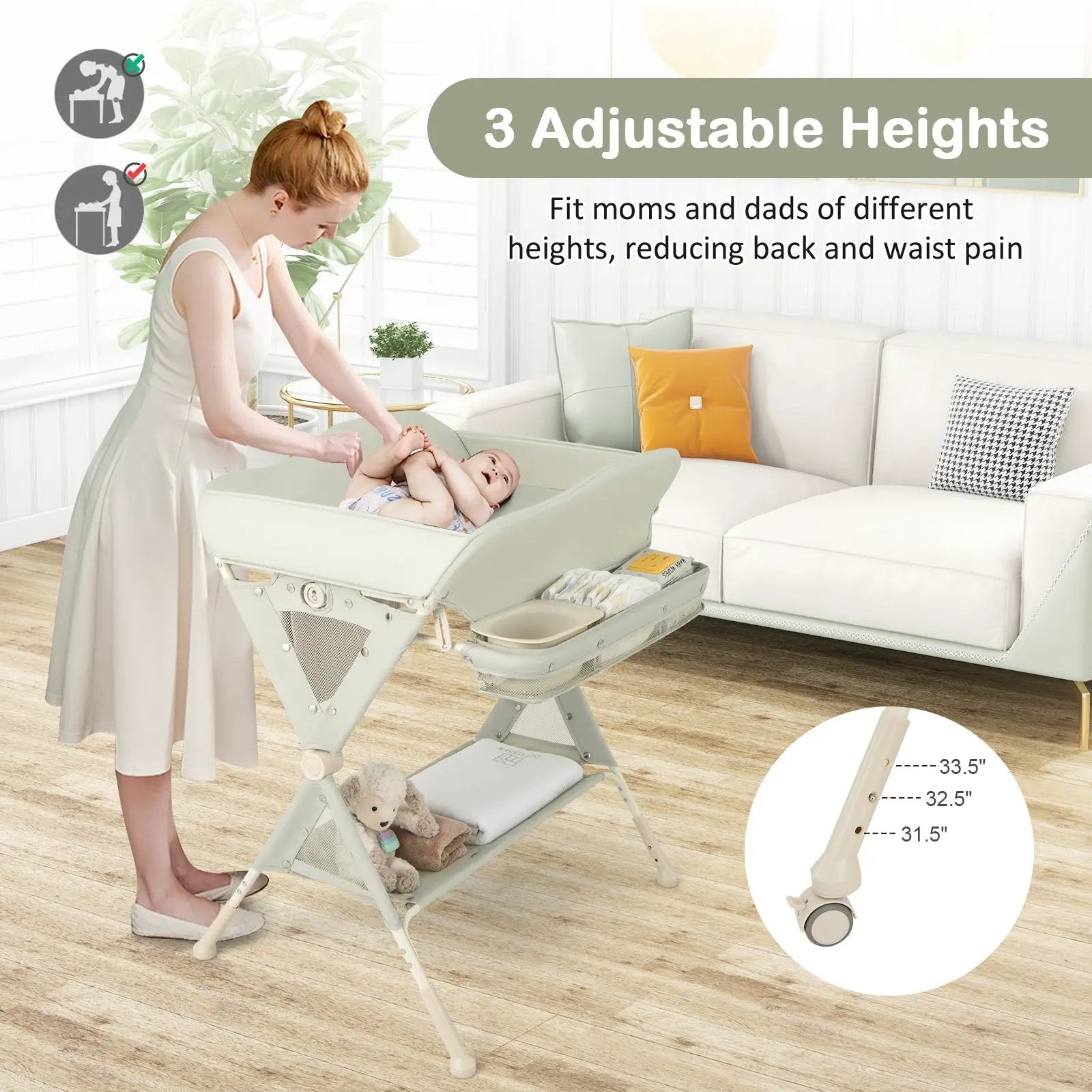 Baby Diaper Changing Table with Water Basin Wheel by DirectDeals