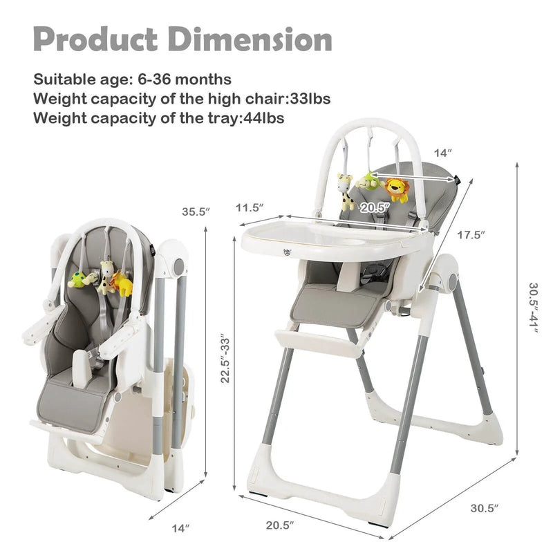 4-in-1 Foldable Baby High Chair with 7 Adjustable Heights and Free Toys Bar by DirectDeals