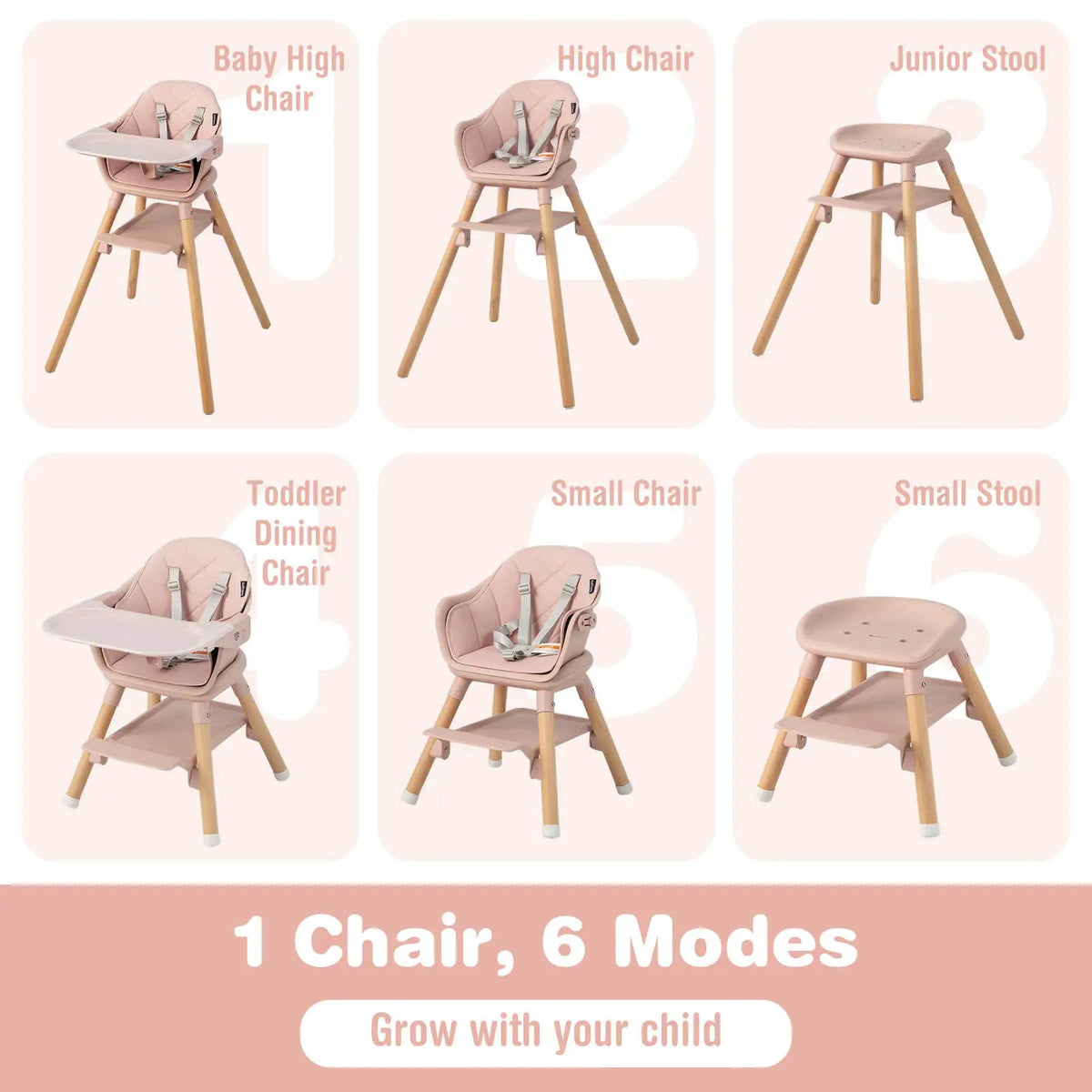 6-in-1 Baby High Chair with Removable Dishwasher and Safe Tray-White by DirectDeals