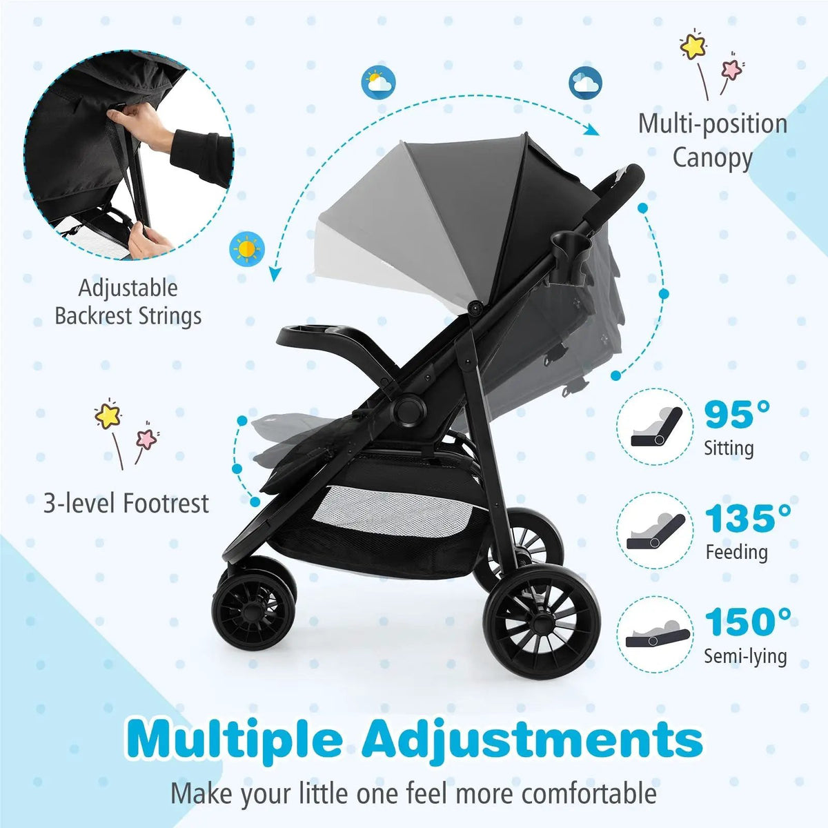 Baby Jogging Stroller with Adjustable Canopy for Newborn by DirectDeals