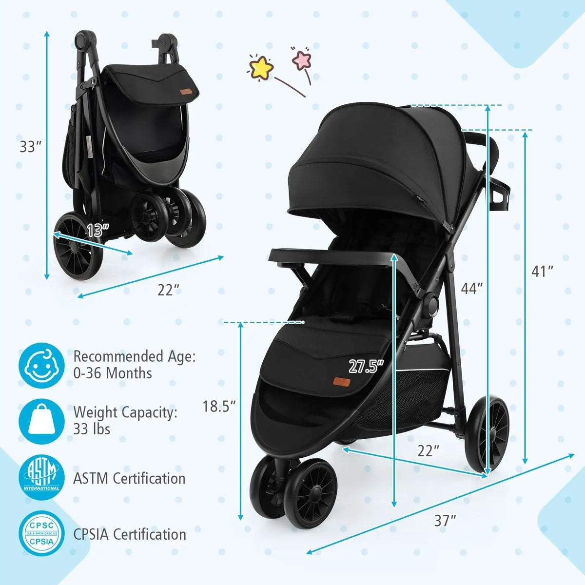 Baby Jogging Stroller with Adjustable Canopy for Newborn by DirectDeals