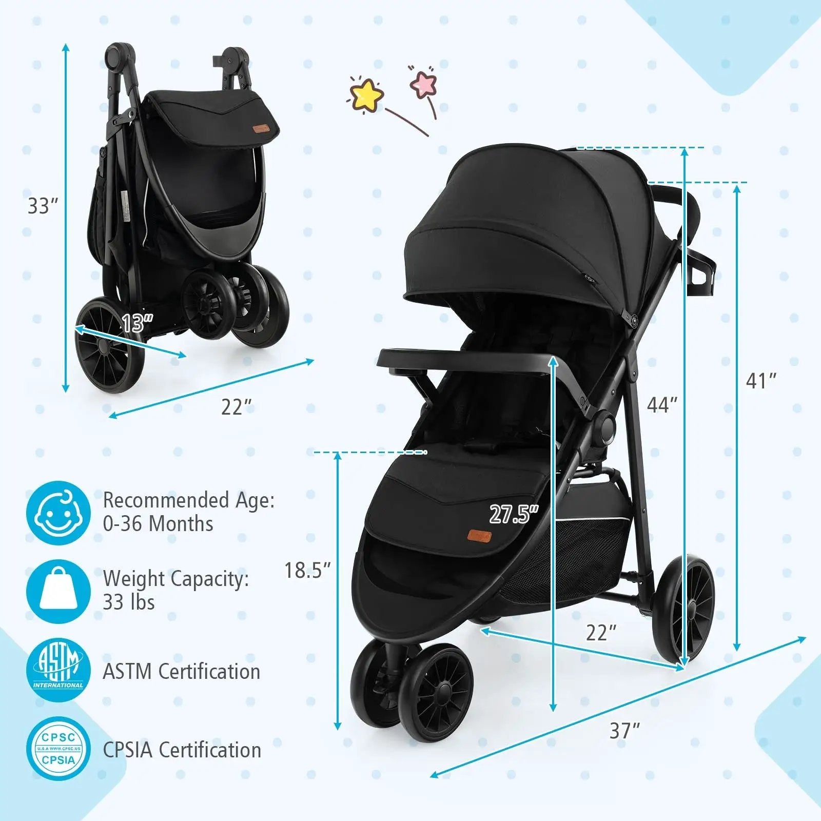 Baby Jogging Stroller with Adjustable Canopy for Newborn by DirectDeals