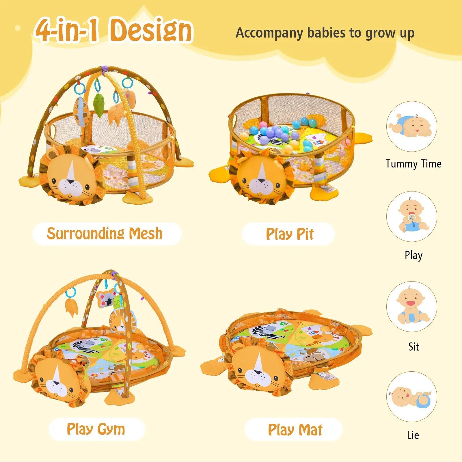 4-in-1 Baby Play Gym with Soft Padding Mat and Arch Design by DirectDeals