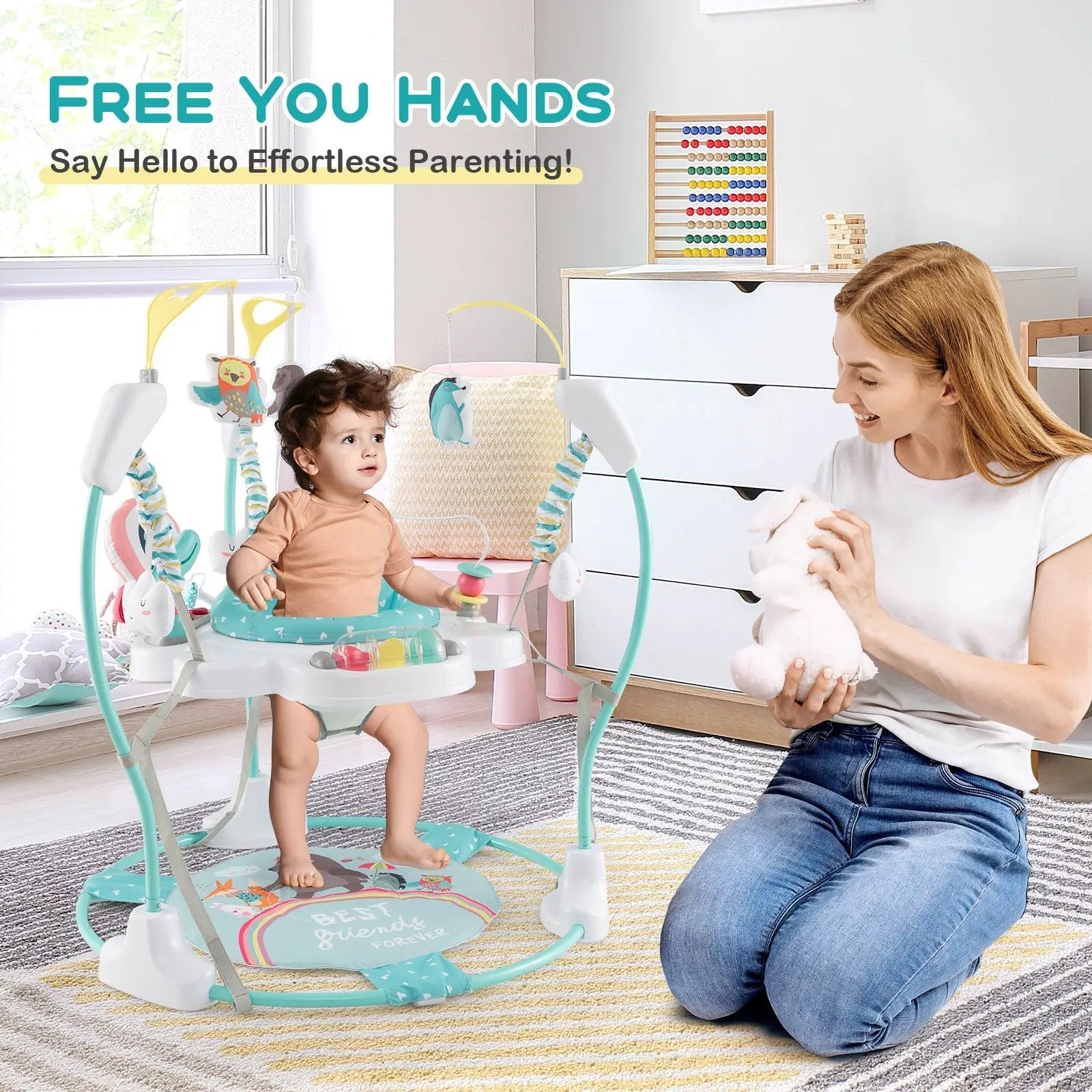 Baby Activity Center Height Adjustable Baby Bouncing Saucer with Interactive Toys by DirectDeals