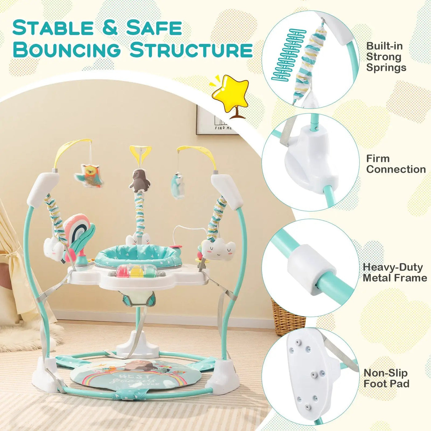 Baby Activity Center Height Adjustable Baby Bouncing Saucer with Interactive Toys by DirectDeals