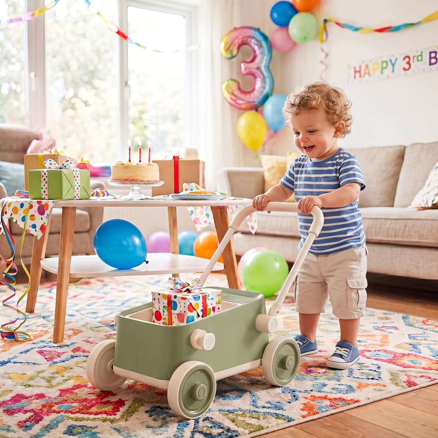 Push Walker with Storage Basket and Foldable Handle by DirectDeals