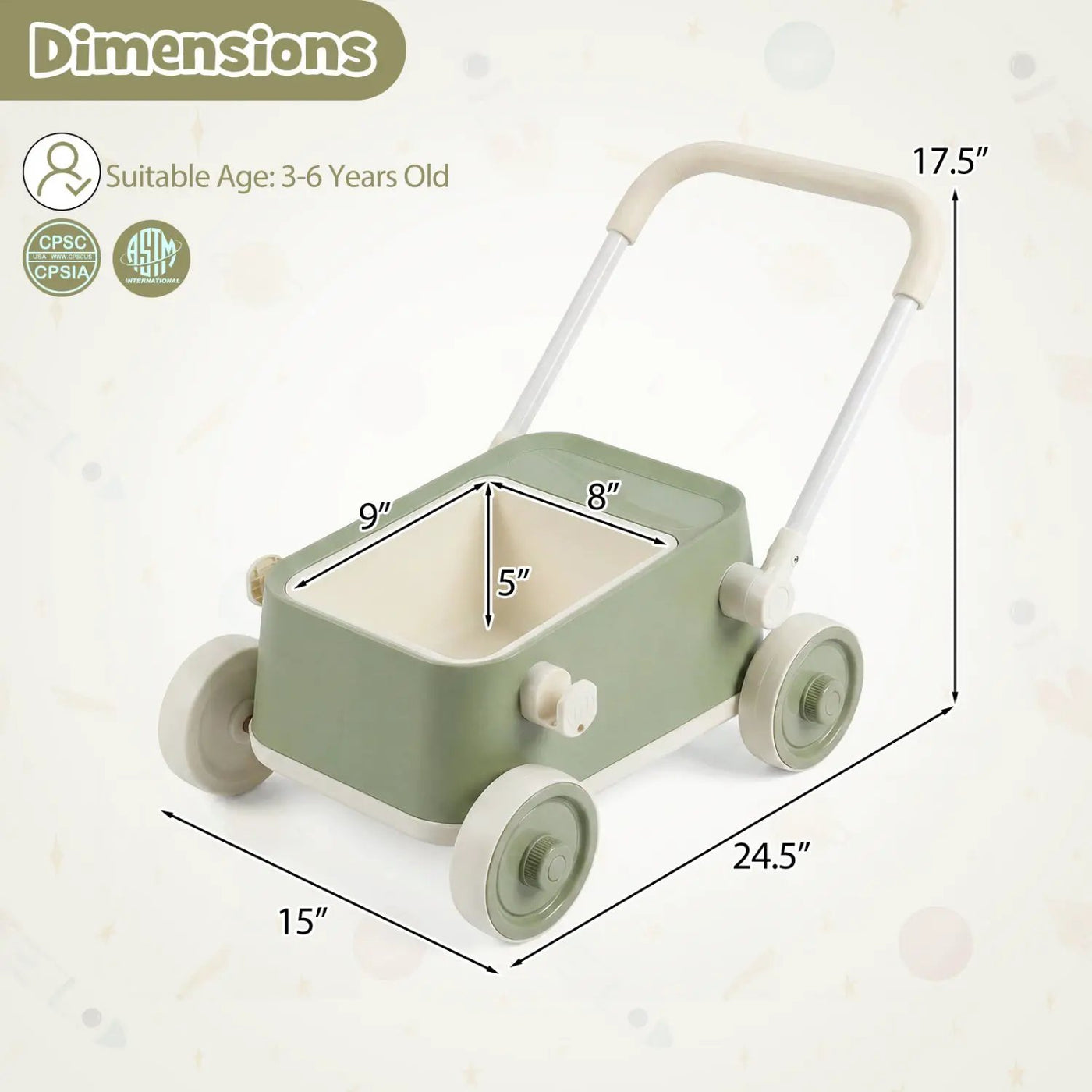 Push Walker with Storage Basket and Foldable Handle by DirectDeals