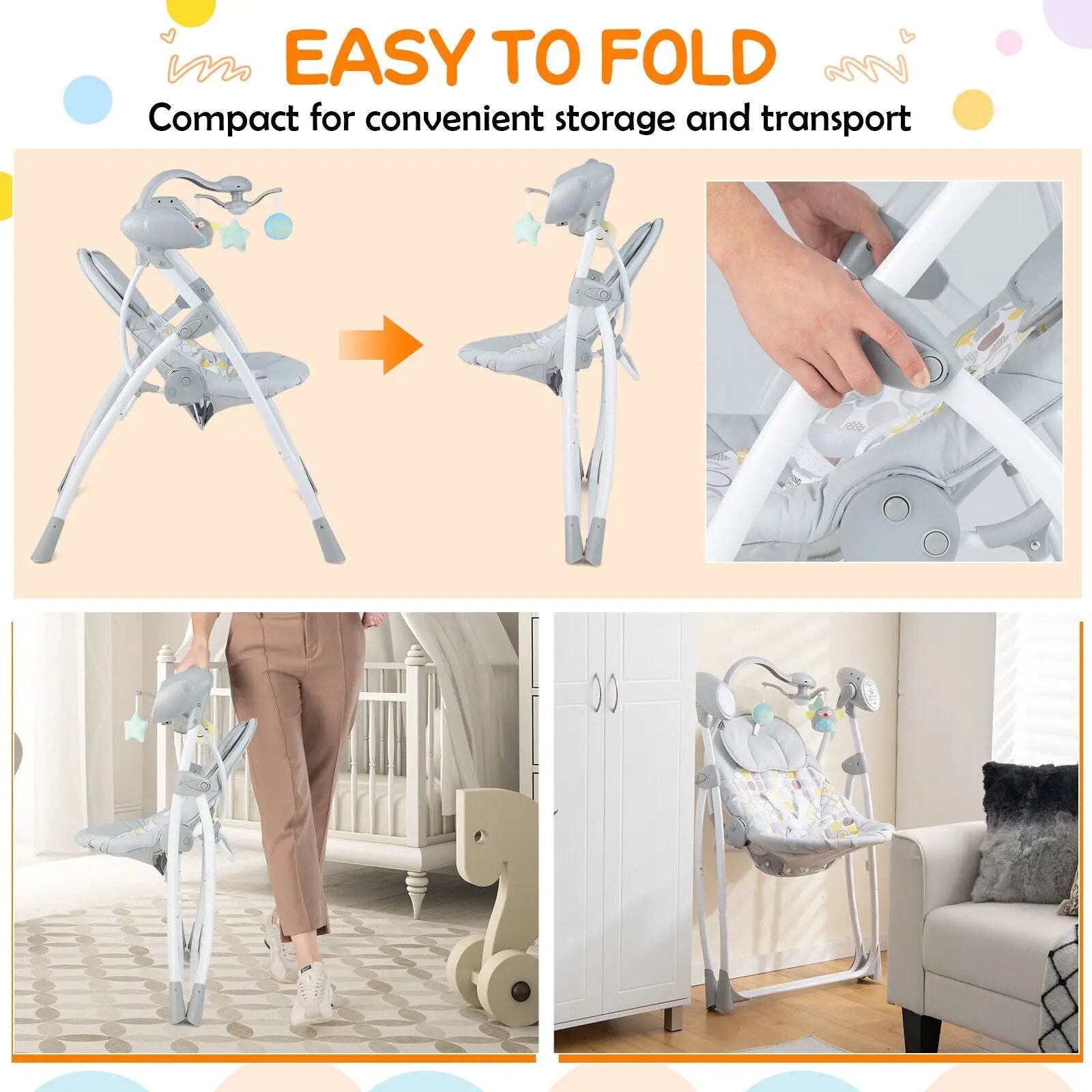 Electric Foldable Baby Rocking Chair with Adjustable Backrest by DirectDeals