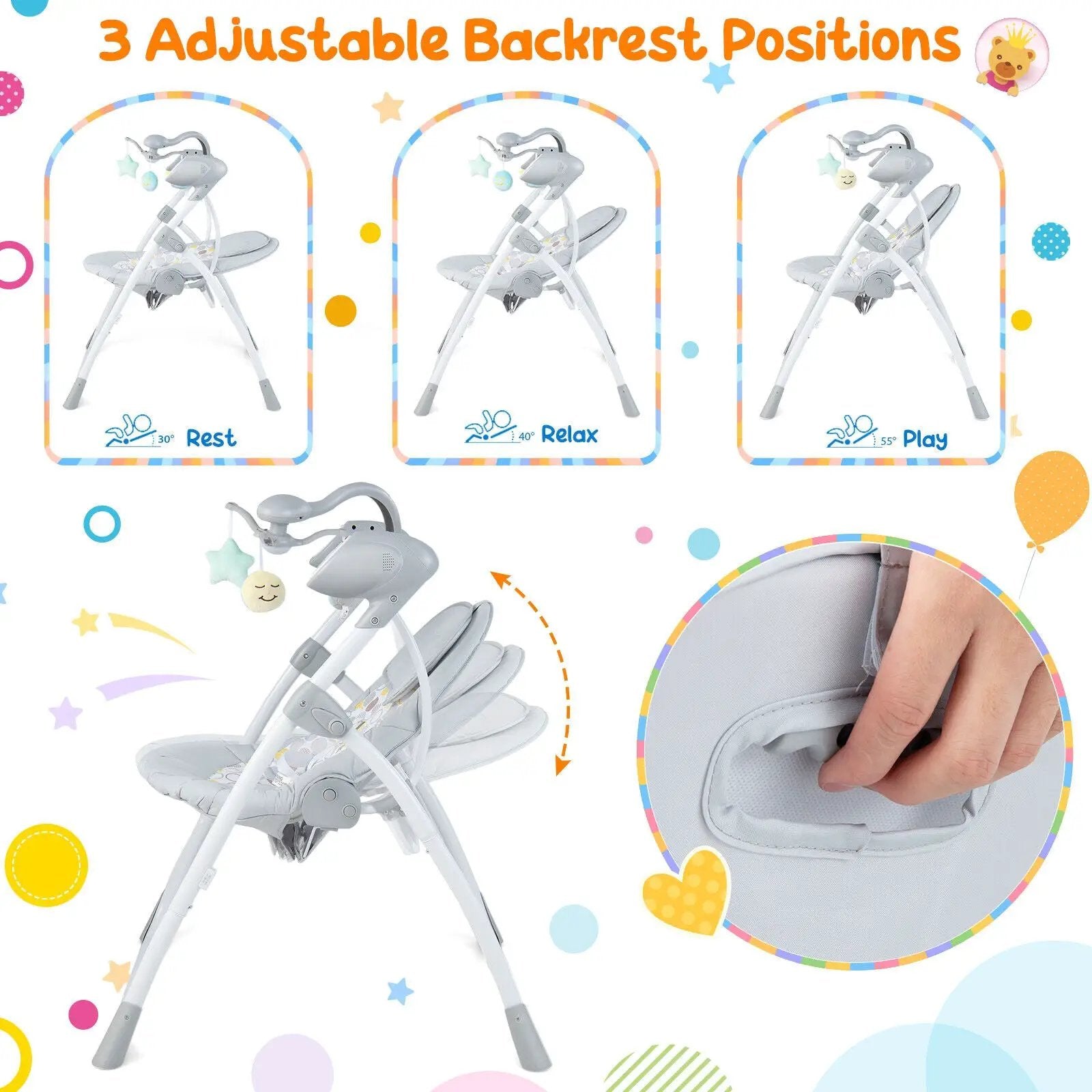 Electric Foldable Baby Rocking Chair with Adjustable Backrest by DirectDeals