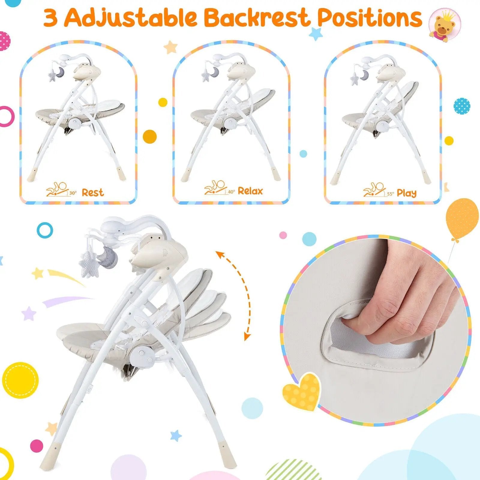 Electric Foldable Baby Rocking Chair with Adjustable Backrest by DirectDeals
