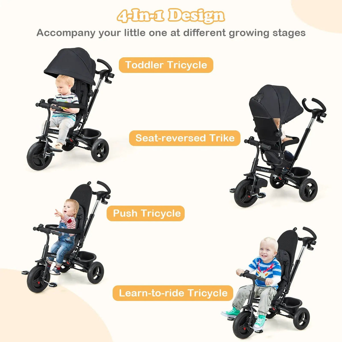 4-in-1 Baby Tricycle Toddler Trike with Reversible Seat and 5-Point Safety Harness by DirectDeals