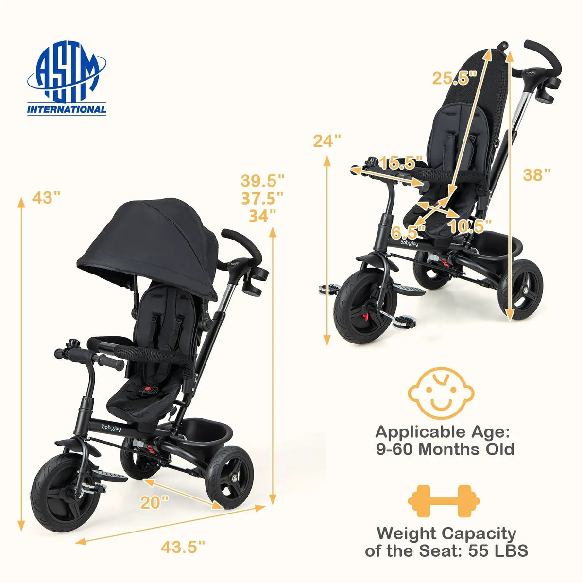 4-in-1 Baby Tricycle Toddler Trike with Reversible Seat and 5-Point Safety Harness by DirectDeals