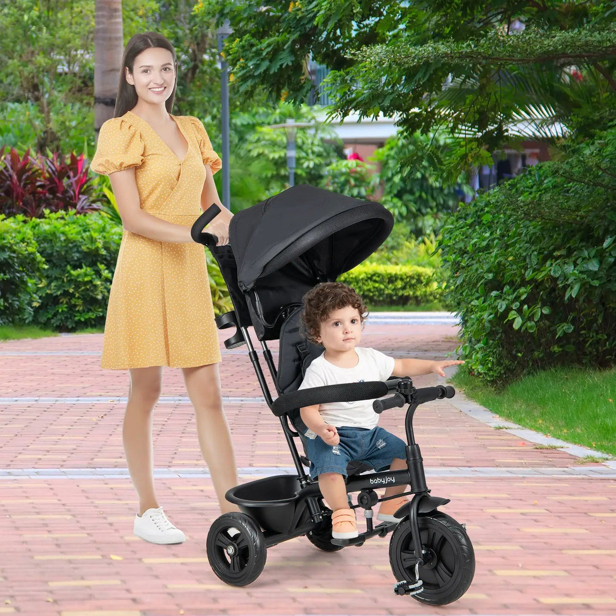 4-in-1 Baby Trike Kids Tricycle with Removable Canopy and Adjustable Push Handle by DirectDeals
