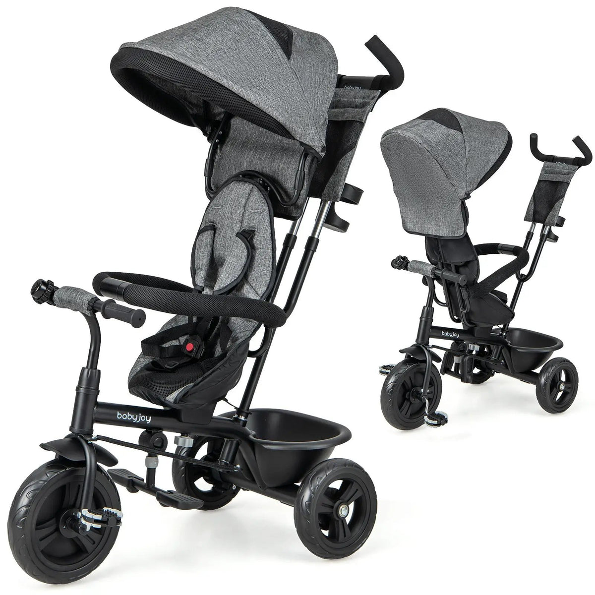 4-in-1 Baby Trike Kids Tricycle with Removable Canopy and Adjustable Push Handle by DirectDeals
