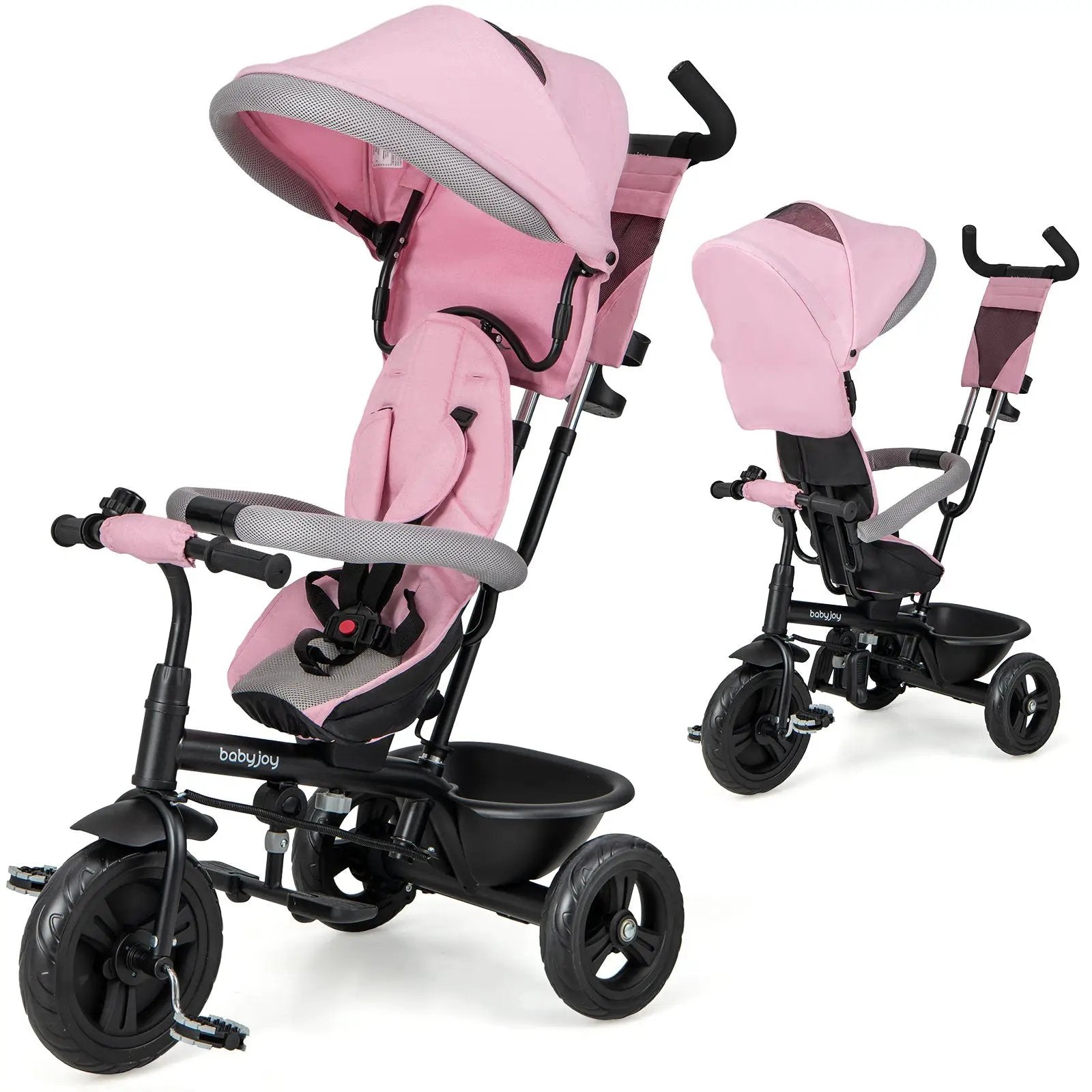 4-in-1 Baby Trike Kids Tricycle with Removable Canopy and Adjustable Push Handle by DirectDeals
