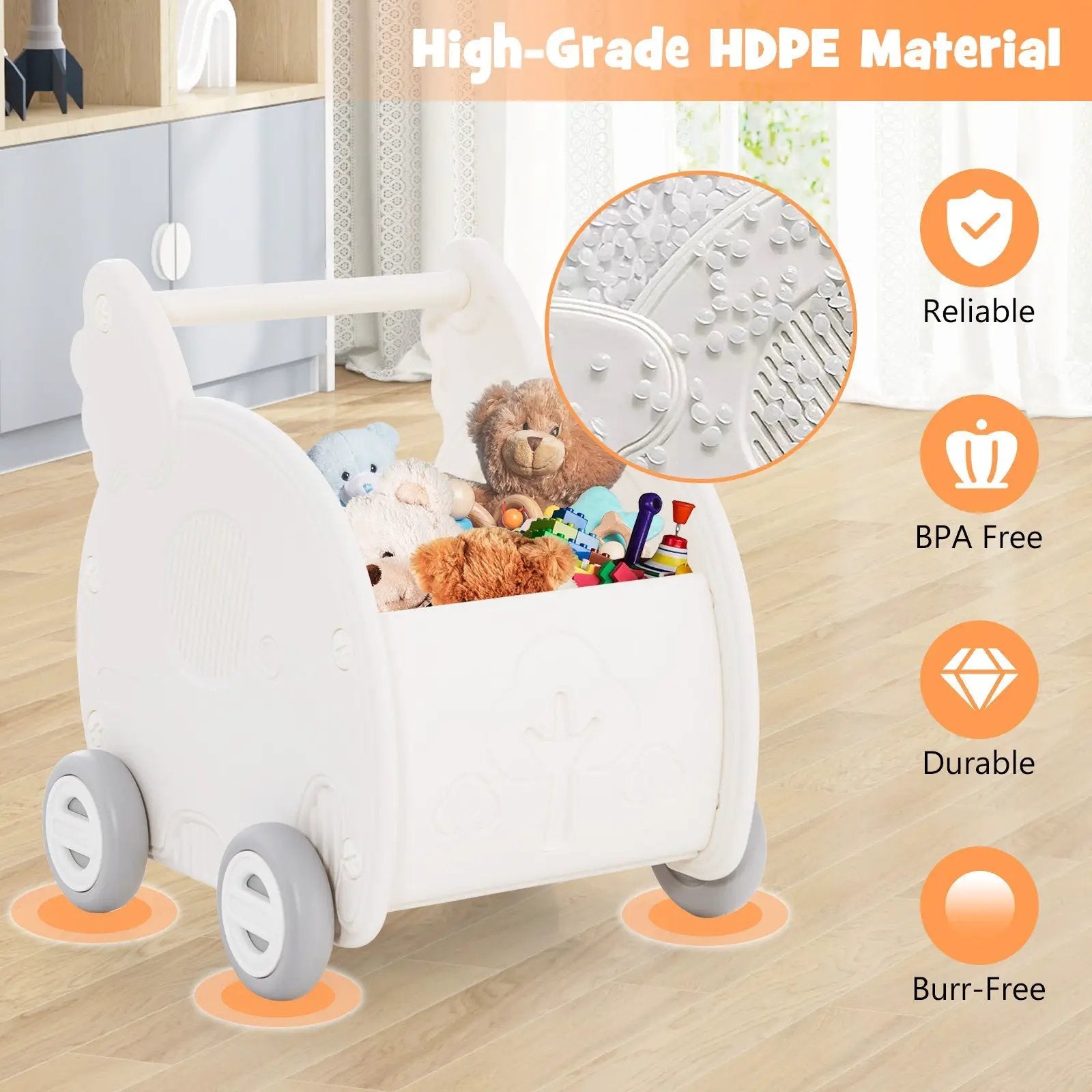 Baby Walker Push Toy with Handle for Boys Girls of 3+ Years Old-White by DirectDeals