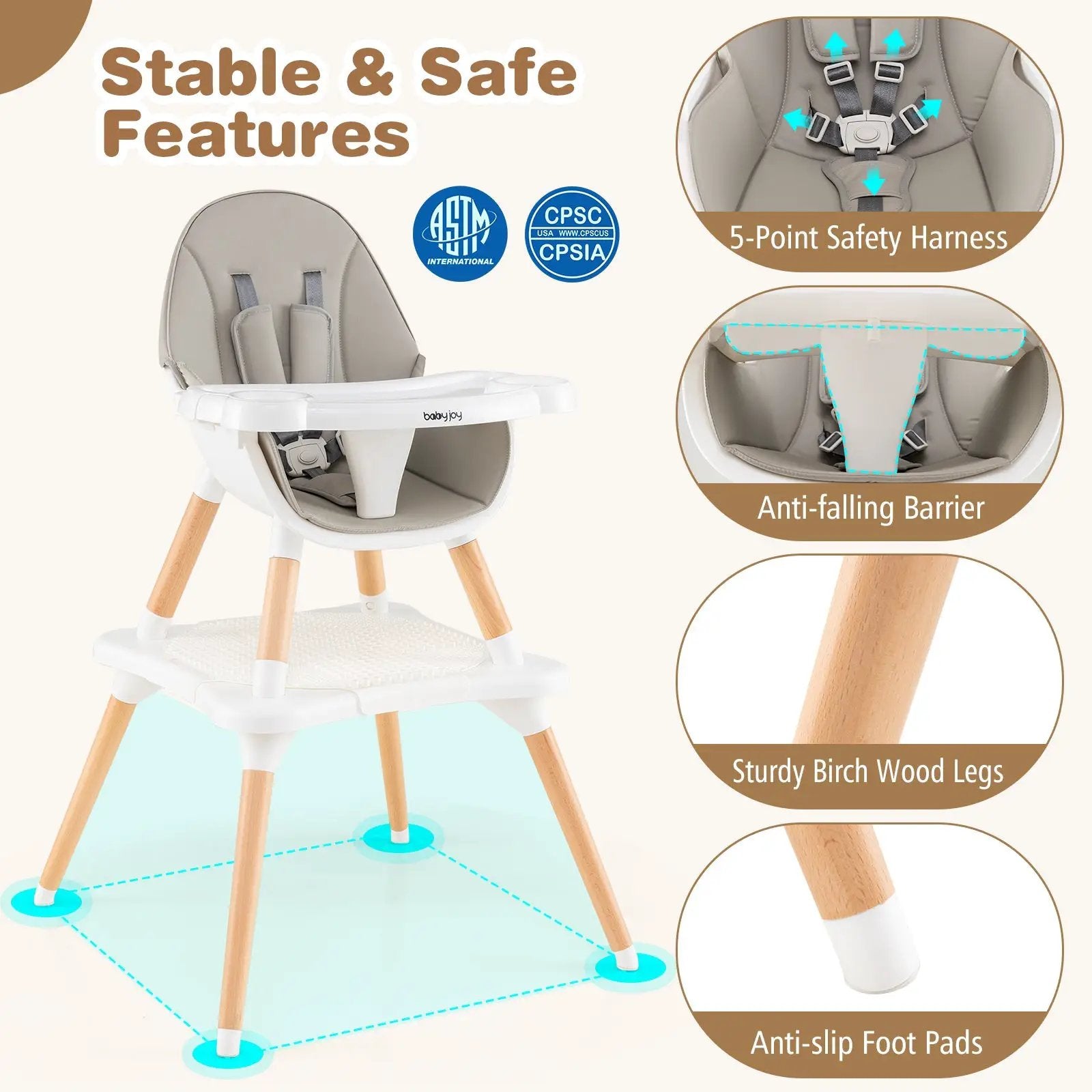 5-in-1 Baby Wooden Convertible High Chair by DirectDeals