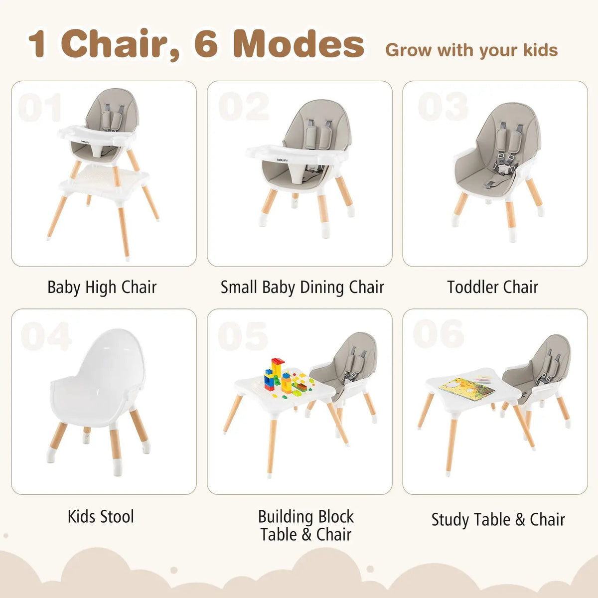5-in-1 Baby Wooden Convertible High Chair by DirectDeals