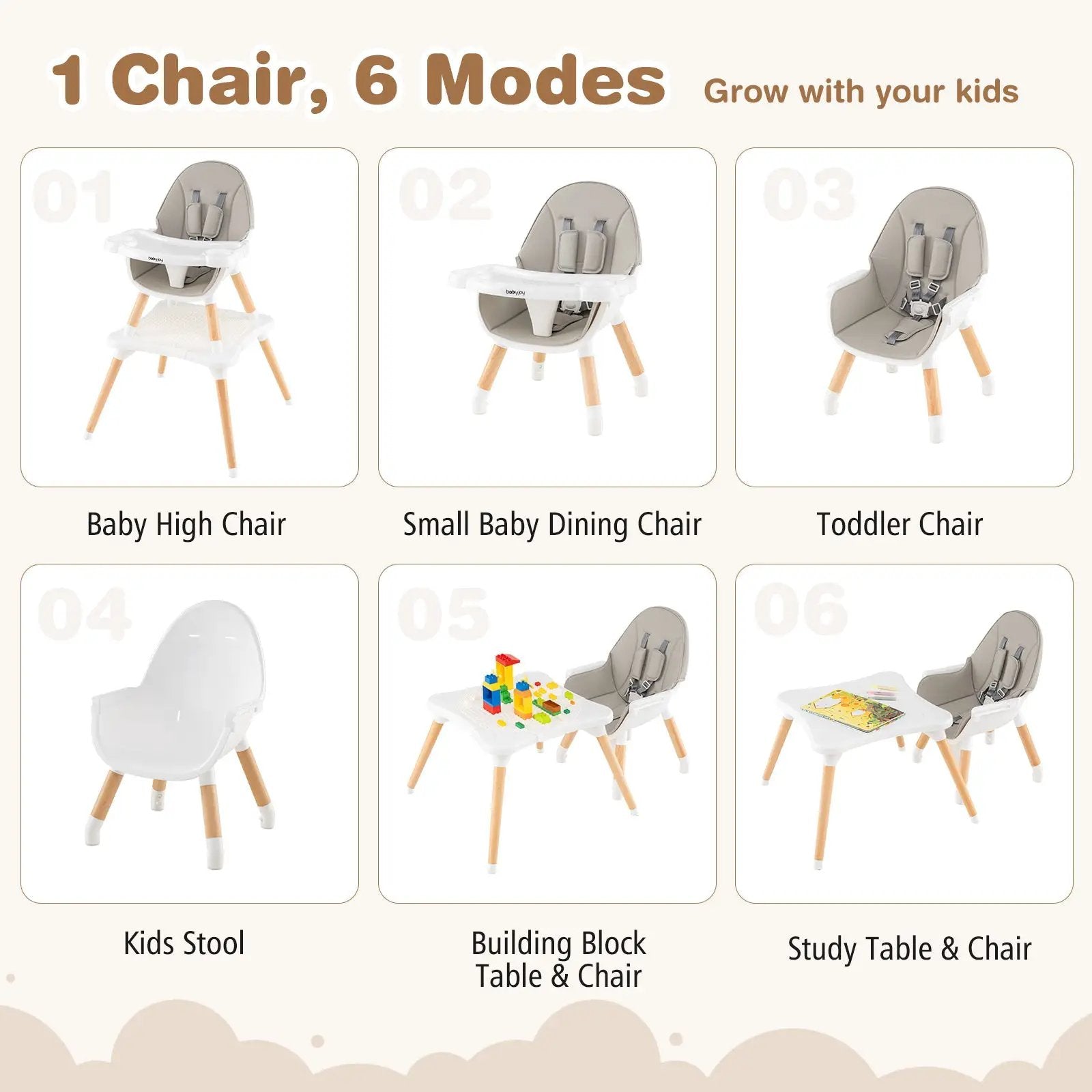 5-in-1 Baby Wooden Convertible High Chair by DirectDeals