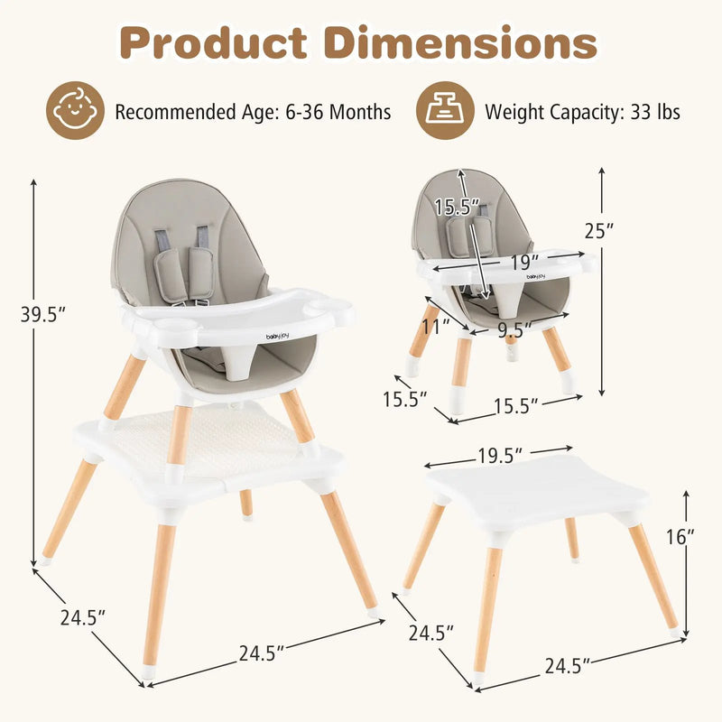 5-in-1 Baby Wooden Convertible High Chair by DirectDeals