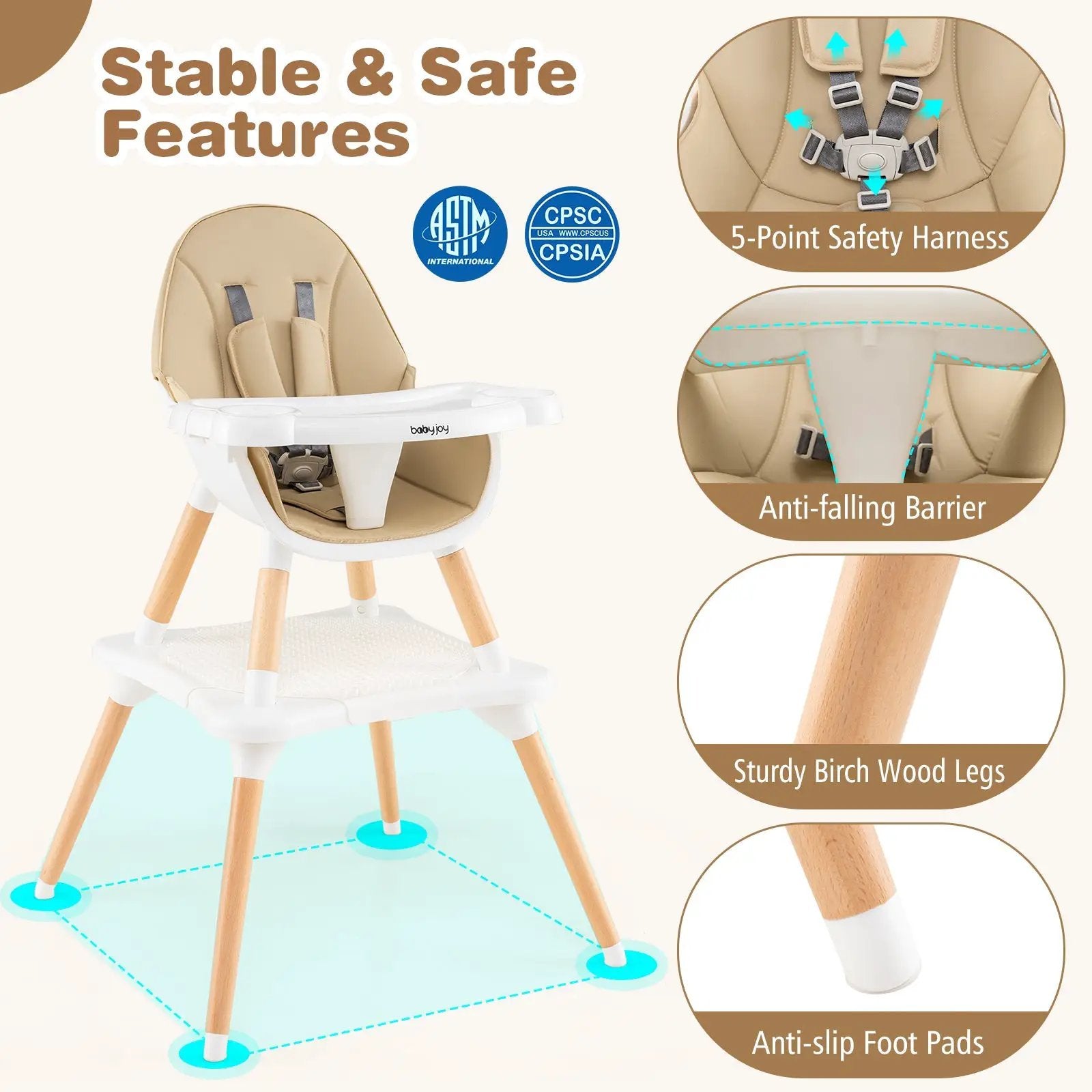 5-in-1 Baby Wooden Convertible High Chair by DirectDeals