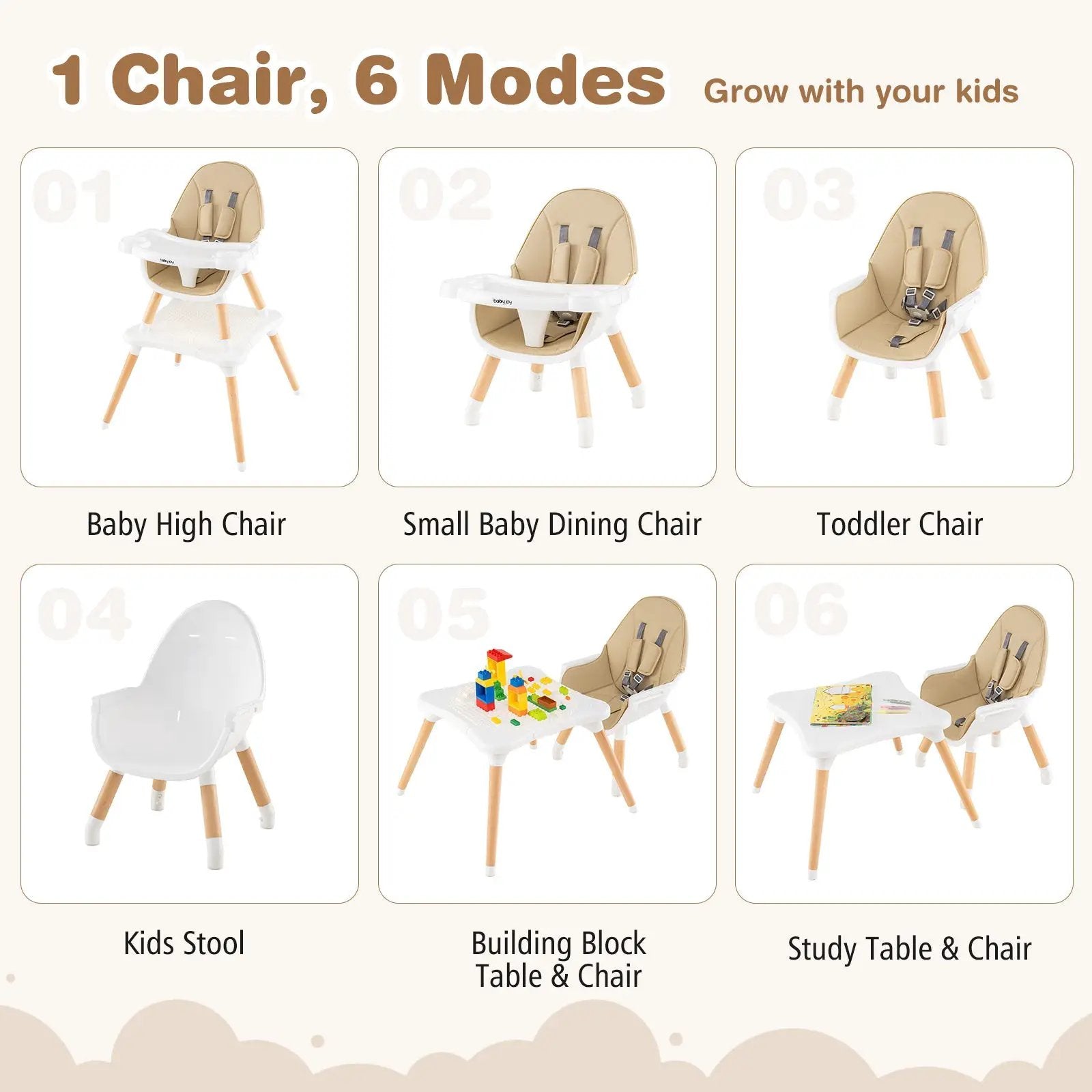5-in-1 Baby Wooden Convertible High Chair by DirectDeals