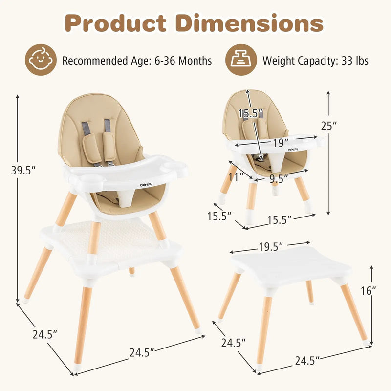 5-in-1 Baby Wooden Convertible High Chair by DirectDeals