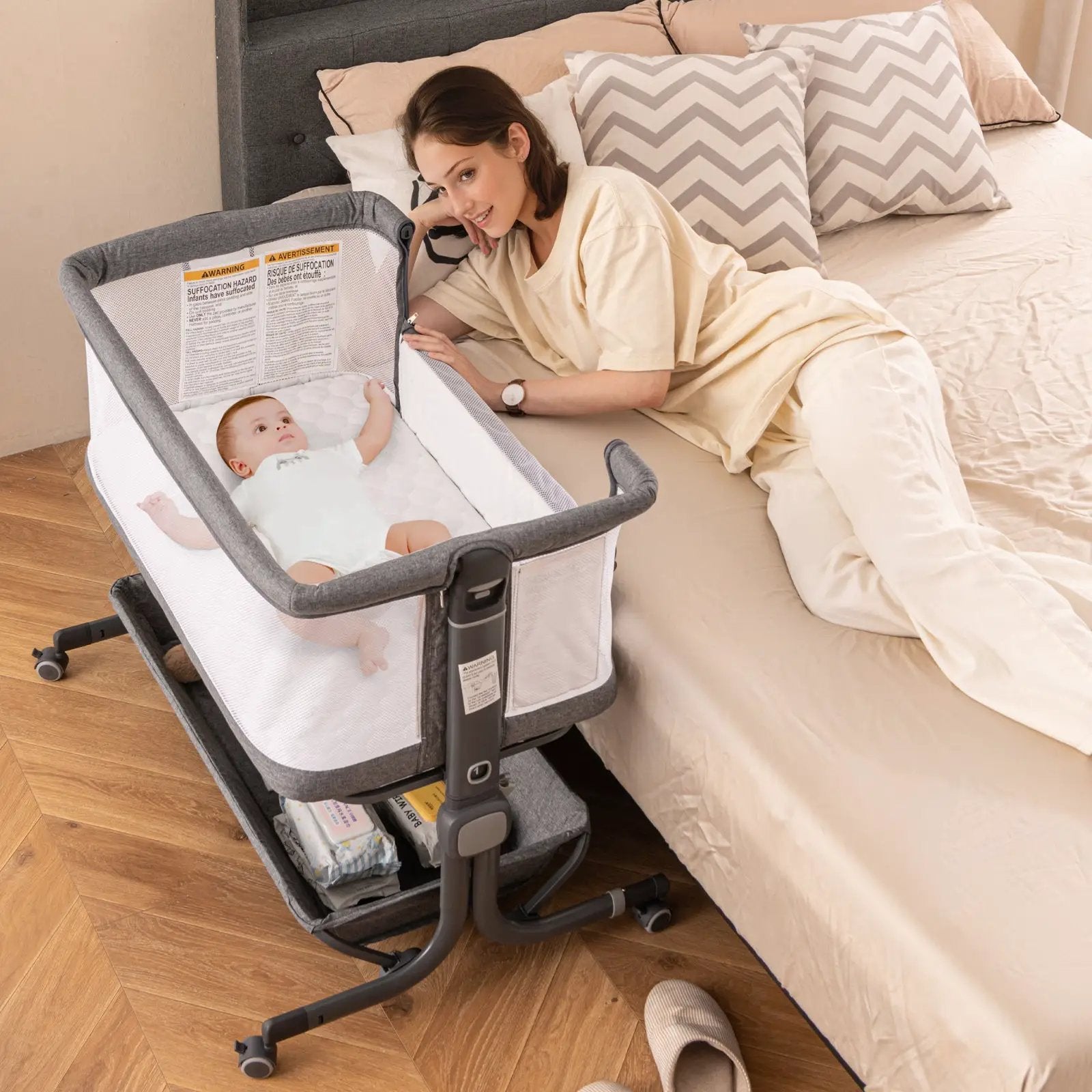 Bedside Sleeper Bassinet with 6-Level Adjustable Height by DirectDeals