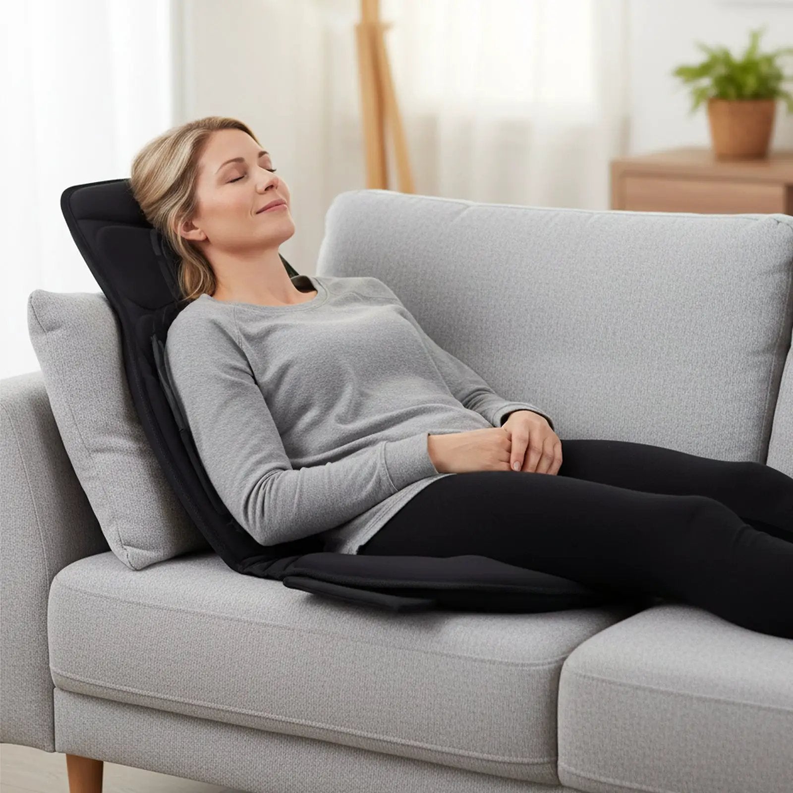 Back Massager Seat Cushion with Heat and 10 Vibration Motors for Pain Relief-Black by DirectDeals