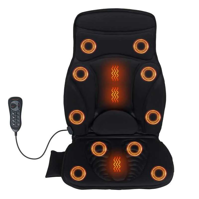Back Massager Seat Cushion with Heat and 10 Vibration Motors for Pain Relief-Black by DirectDeals
