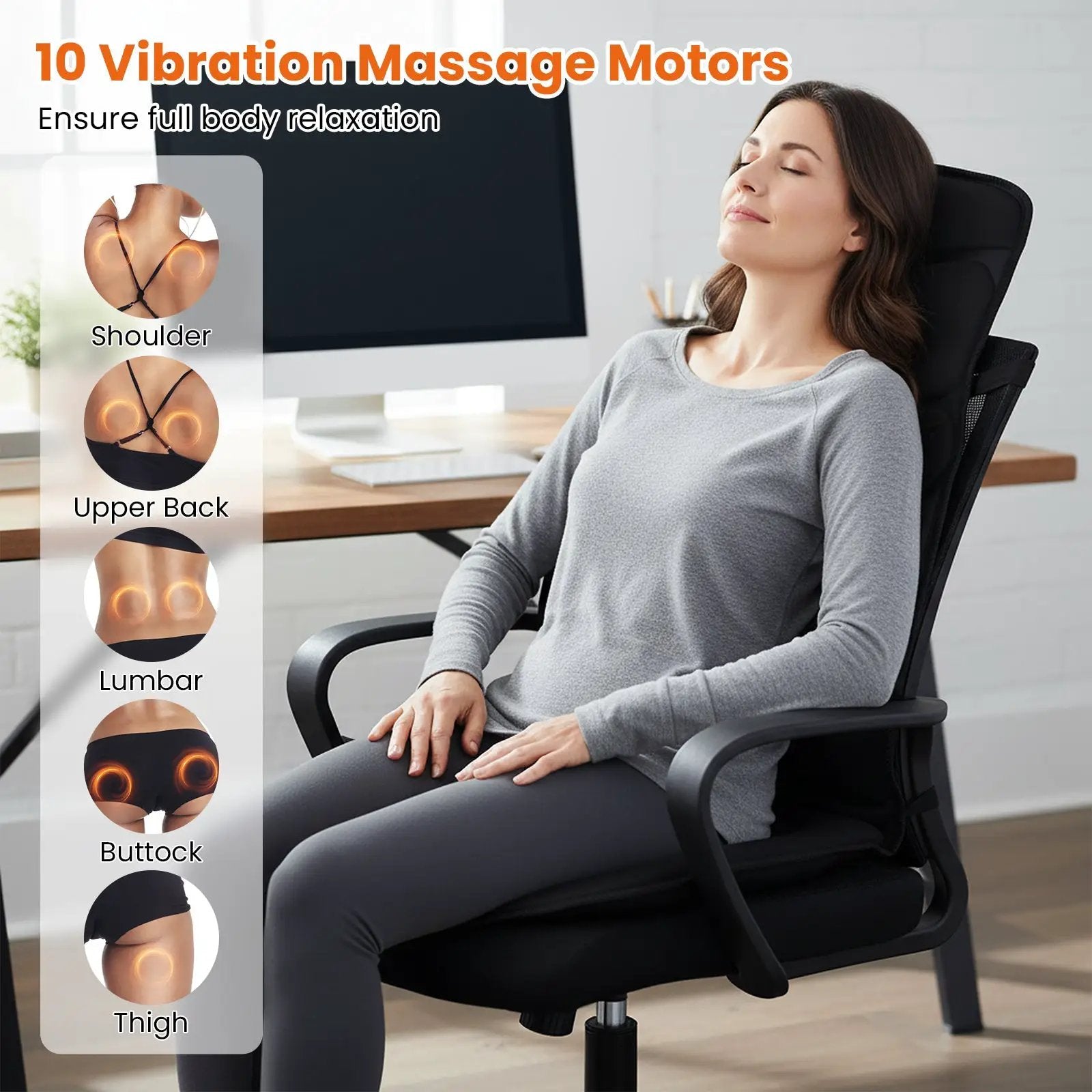Back Massager Seat Cushion with Heat and 10 Vibration Motors for Pain Relief-Black by DirectDeals