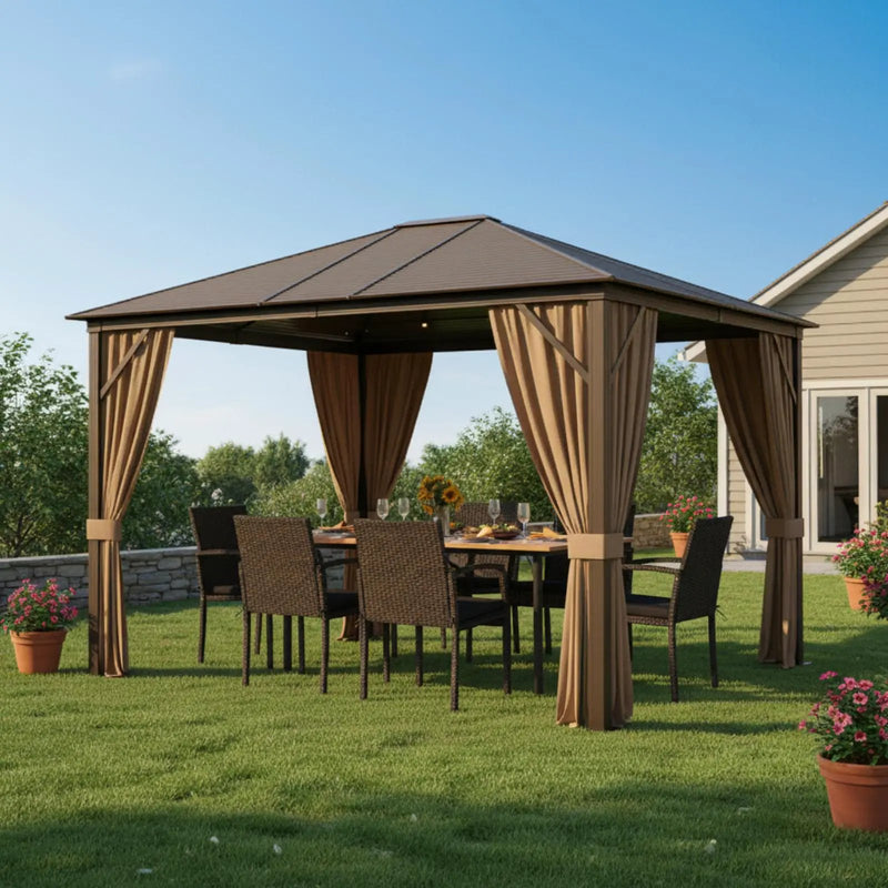 Backyard Retreat Pro Set: All-Weather Gazebo and Dining Combo for Ultimate Outdoor Living by DirectDeals