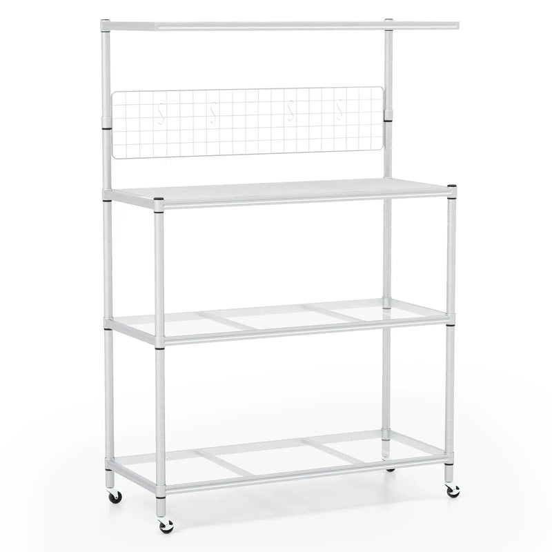 4-Tier Bakers Rack on Wheels with Adjustable Shelves-Silver by DirectDeals