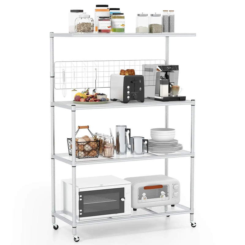 4-Tier Bakers Rack on Wheels with Adjustable Shelves-Silver by DirectDeals
