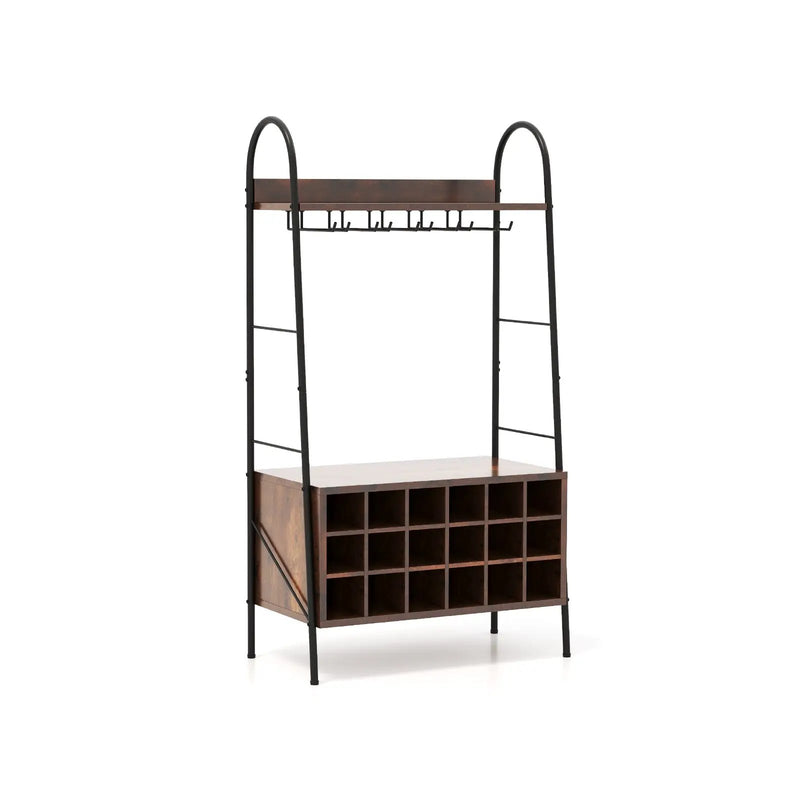 Baker's Rack with Detachable Wine Rack and 5 Rows of Stemware Holder-Rustic Brown by DirectDeals