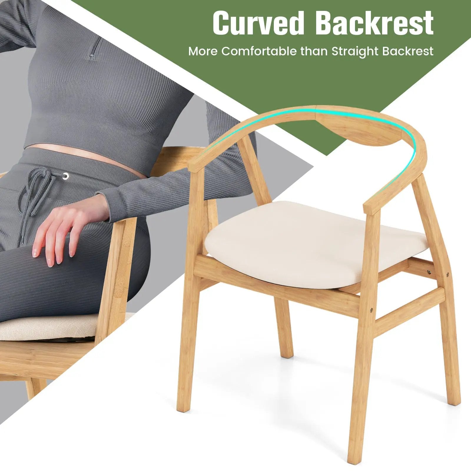 Bamboo Accent Chair with Armrest and Curved Backrest-Natural by DirectDeals