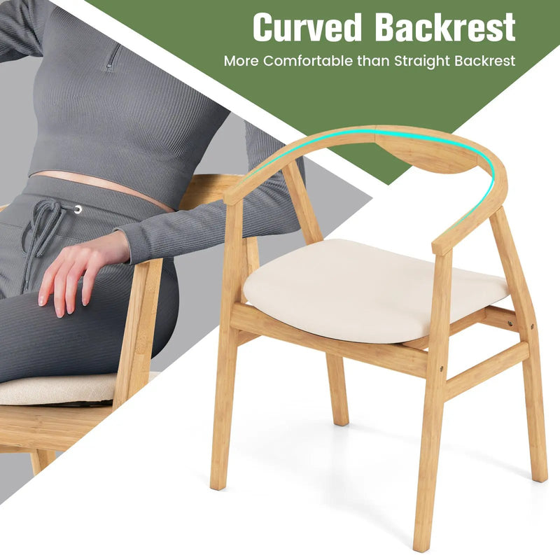 Bamboo Accent Chair with Armrest and Curved Backrest-Natural by DirectDeals