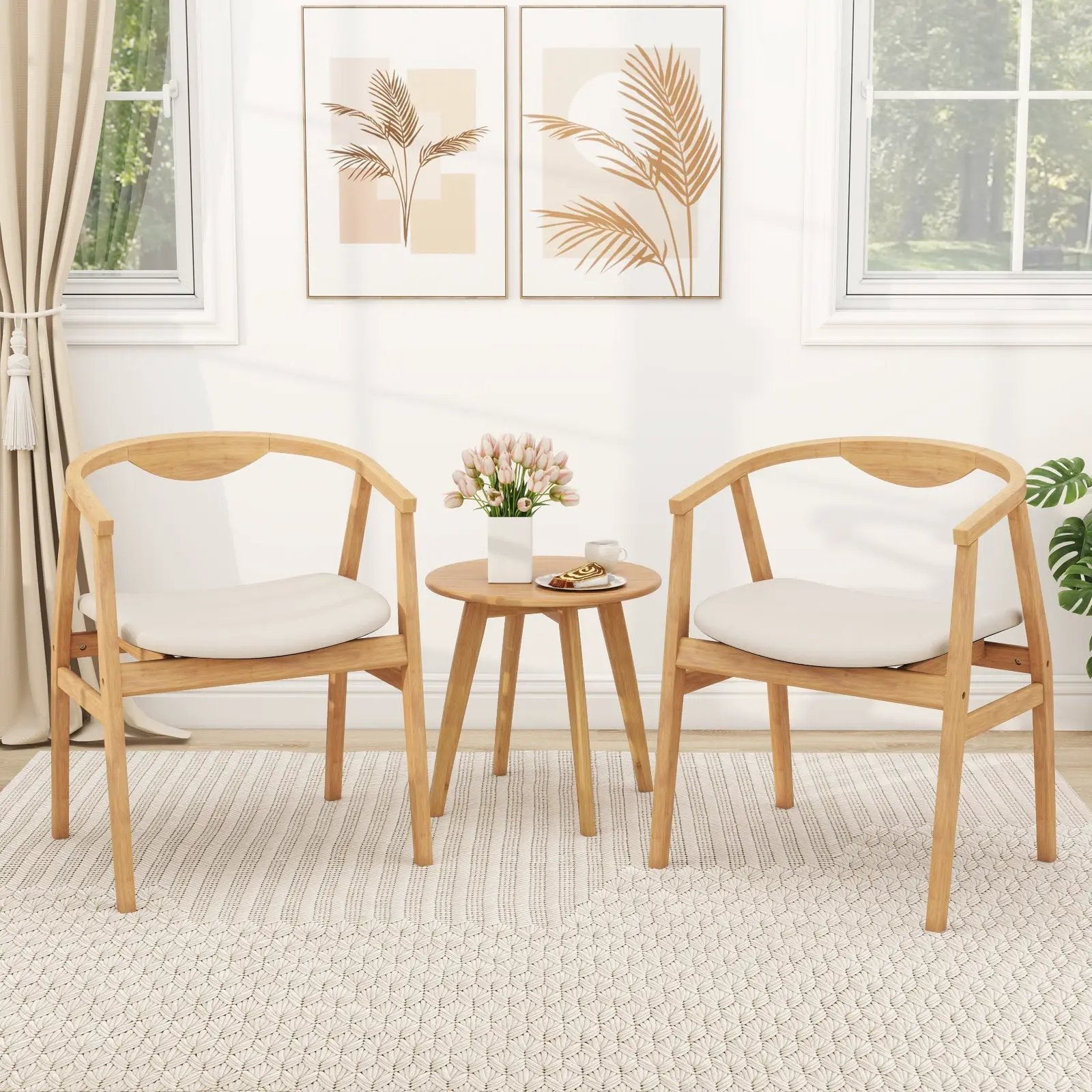 Bamboo Accent Chair with Armrest and Curved Backrest-Natural by DirectDeals