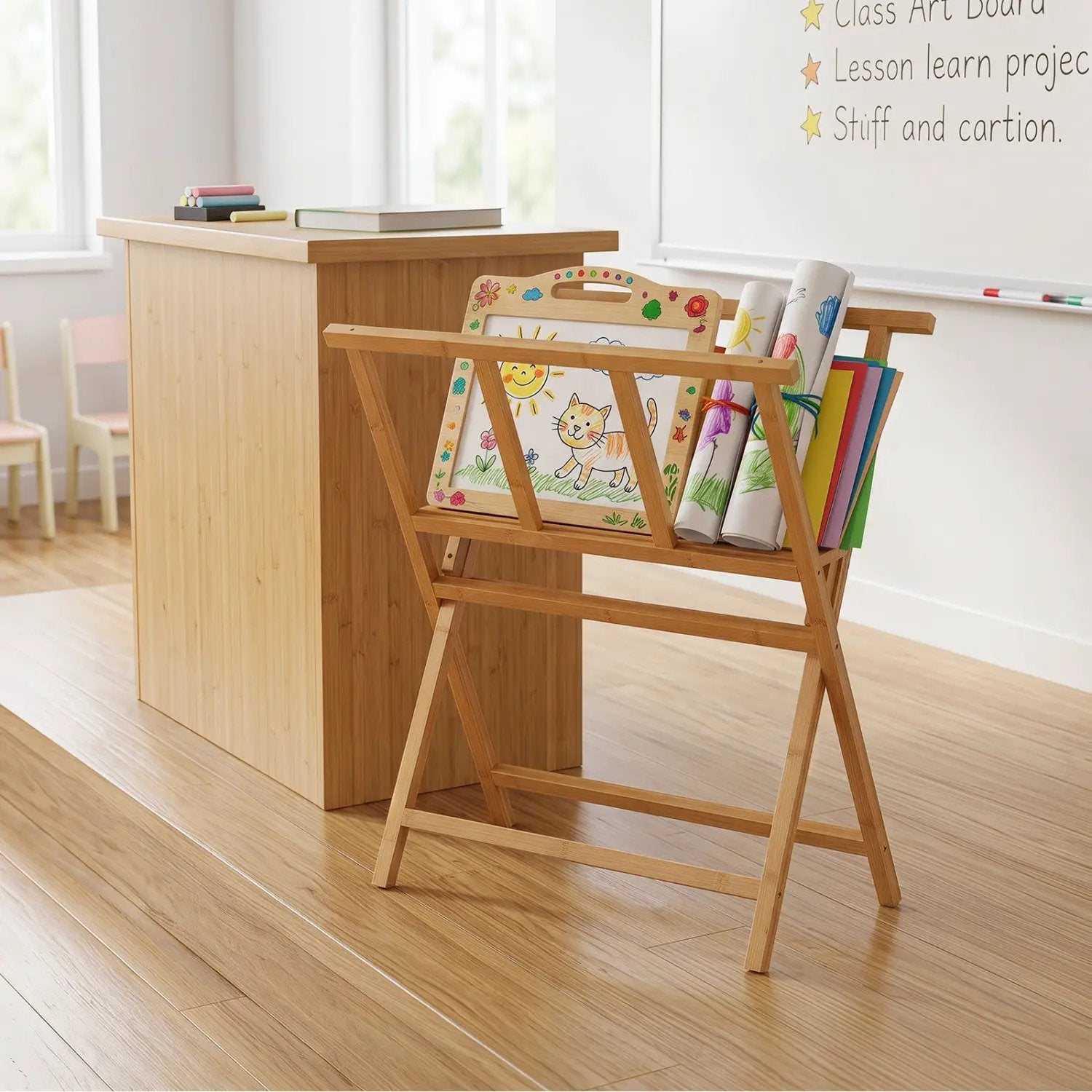 Bamboo Art Print Rack for Canvas Storage and Display by DirectDeals