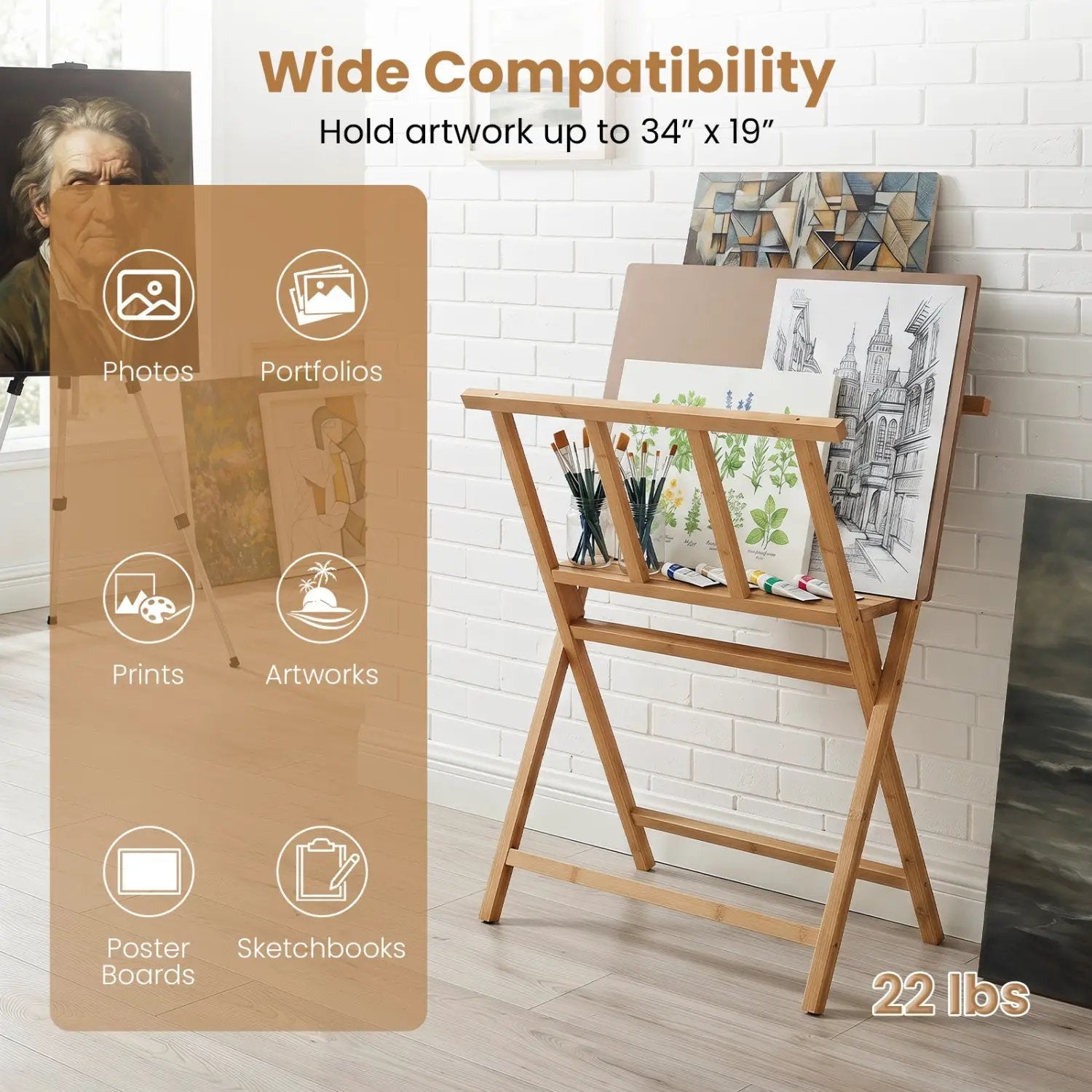 Bamboo Art Print Rack for Canvas Storage and Display by DirectDeals