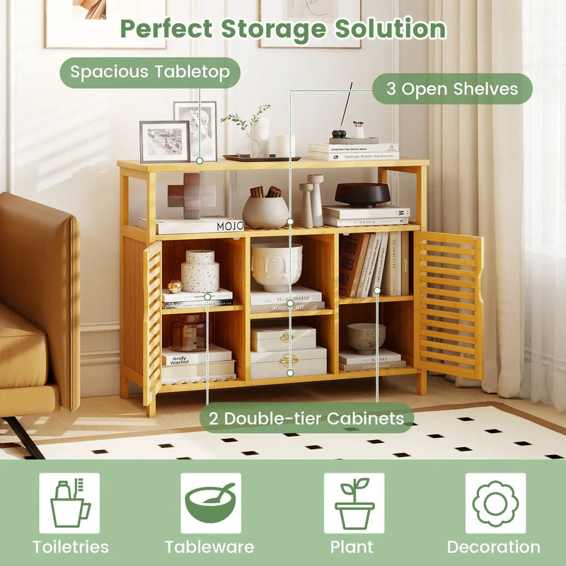 Bamboo Bathroom Cabinet with Shelves and Doors-Natural by DirectDeals