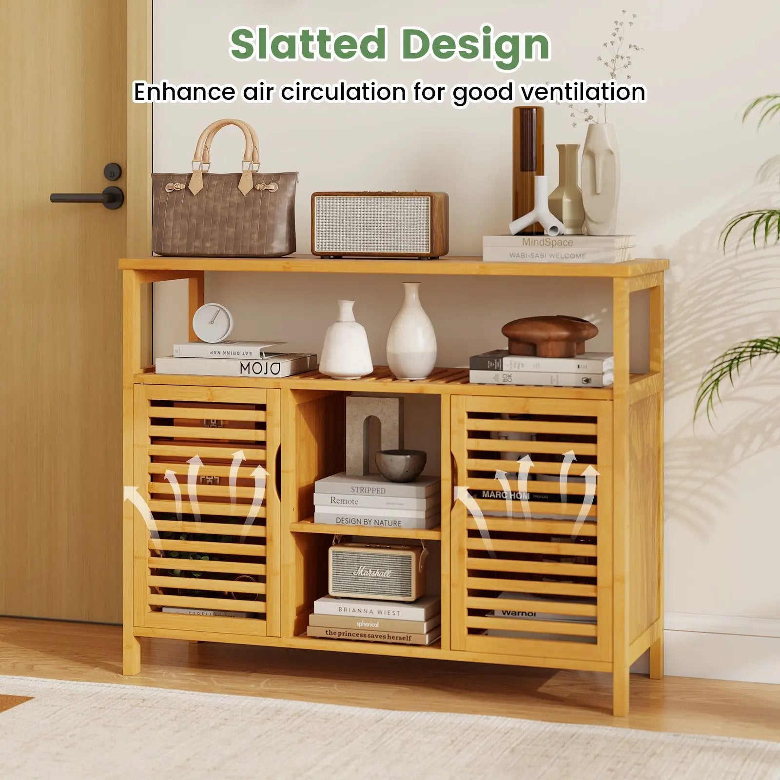 Bamboo Bathroom Cabinet with Shelves and Doors-Natural by DirectDeals
