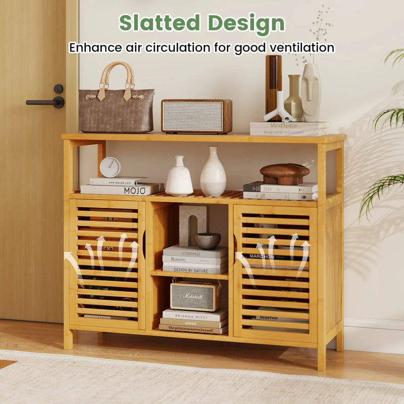 Bamboo Bathroom Cabinet with Shelves and Doors-Natural by DirectDeals