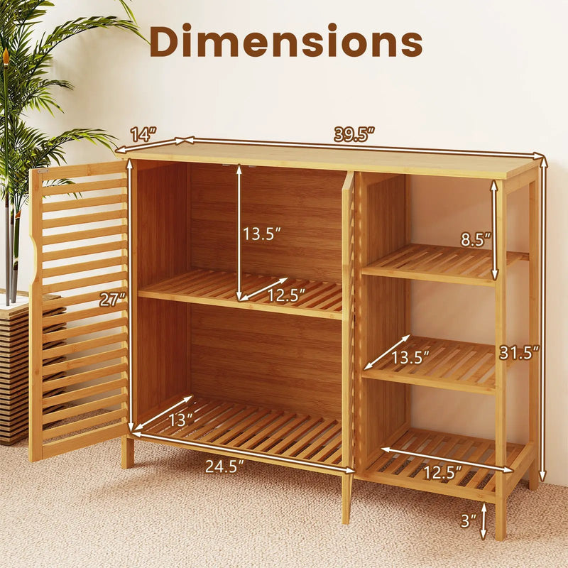 Bamboo Bathroom Cabinet 2-Door Storage Organizer with Shelves-Natural by DirectDeals